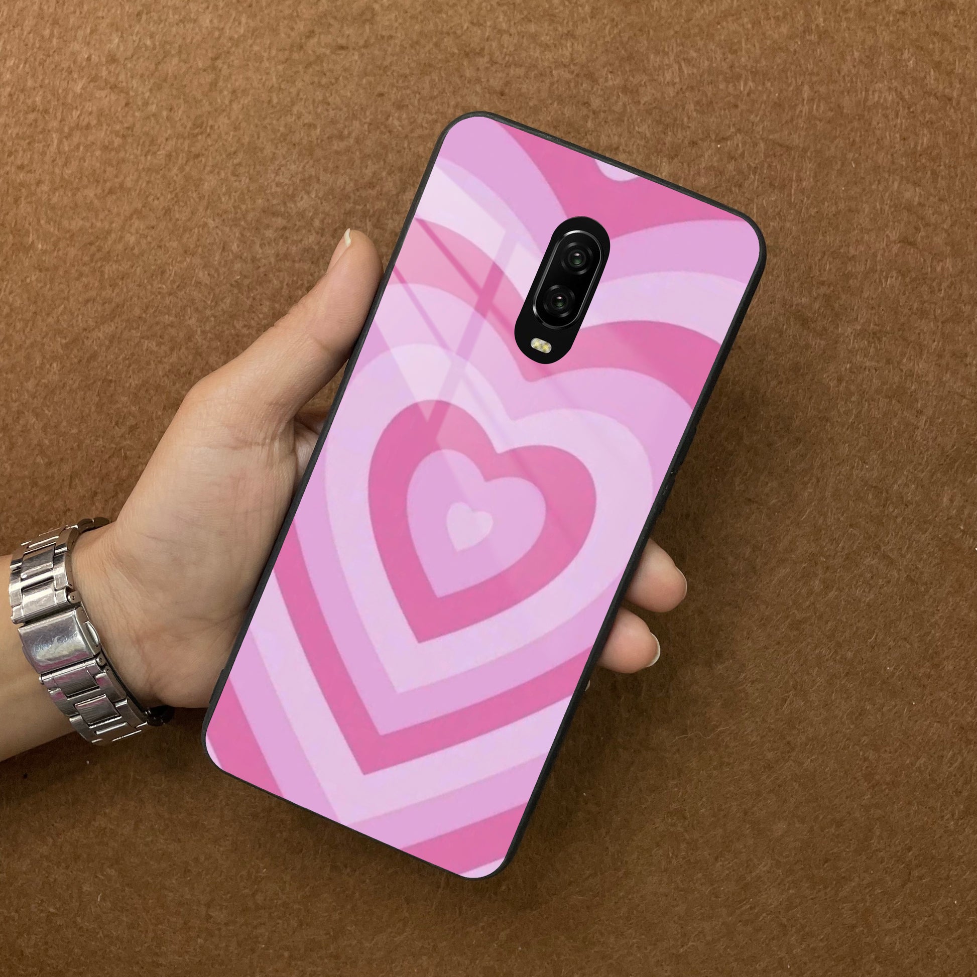 Latte Love Patter Glass Case Cover - Pink For OnePlus ShopOnCliQ