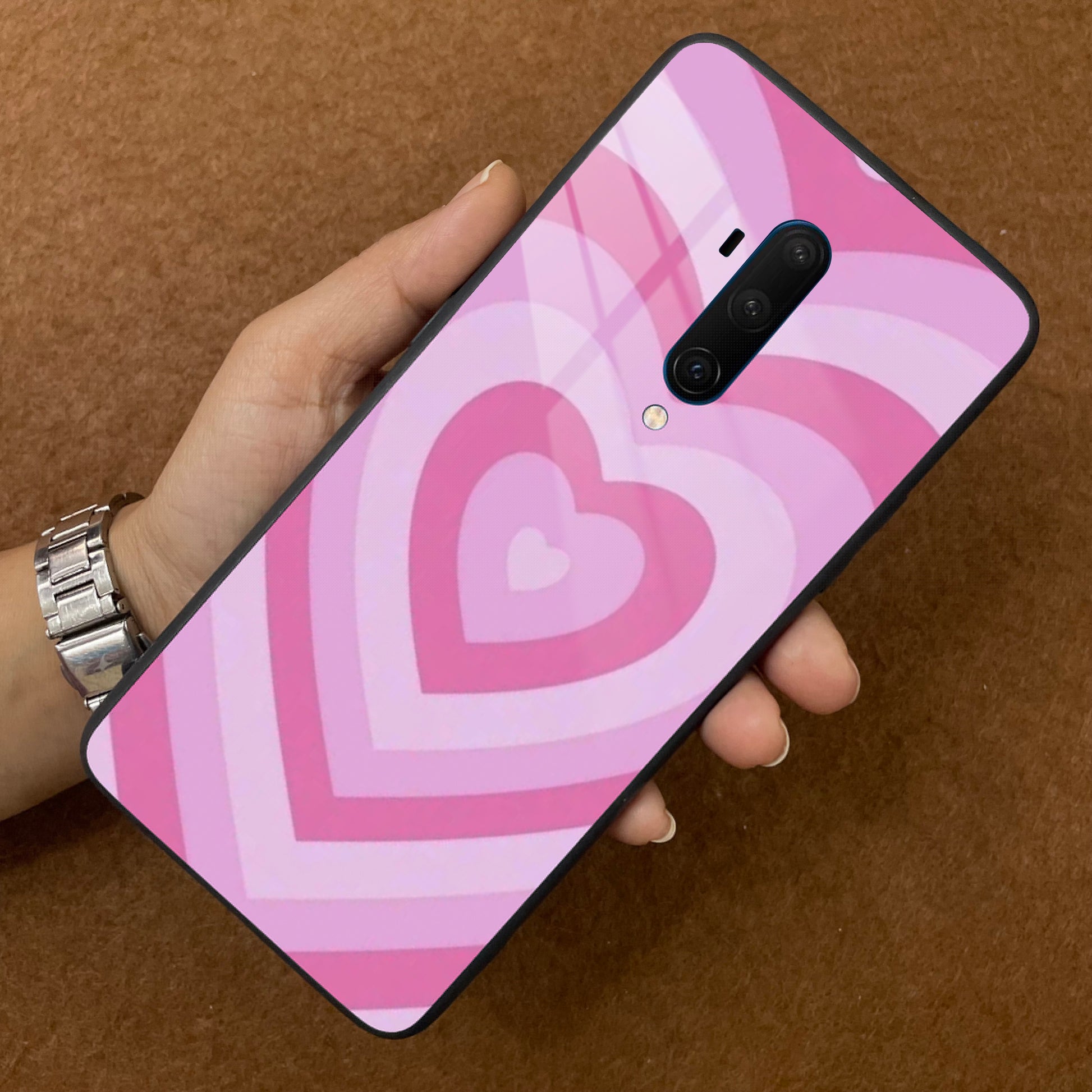 Latte Love Patter Glass Case Cover - Pink For OnePlus ShopOnCliQ