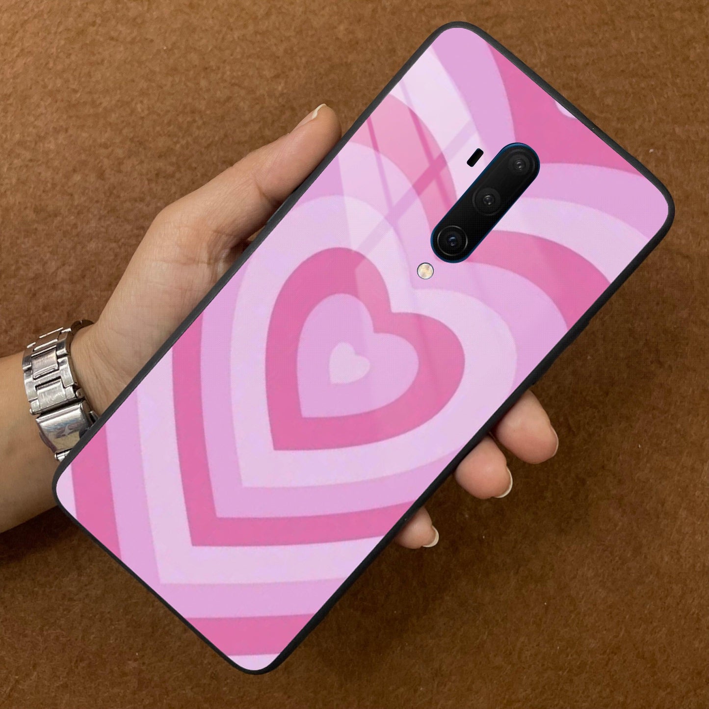 Latte Love Patter Glass Case Cover - Pink For OnePlus