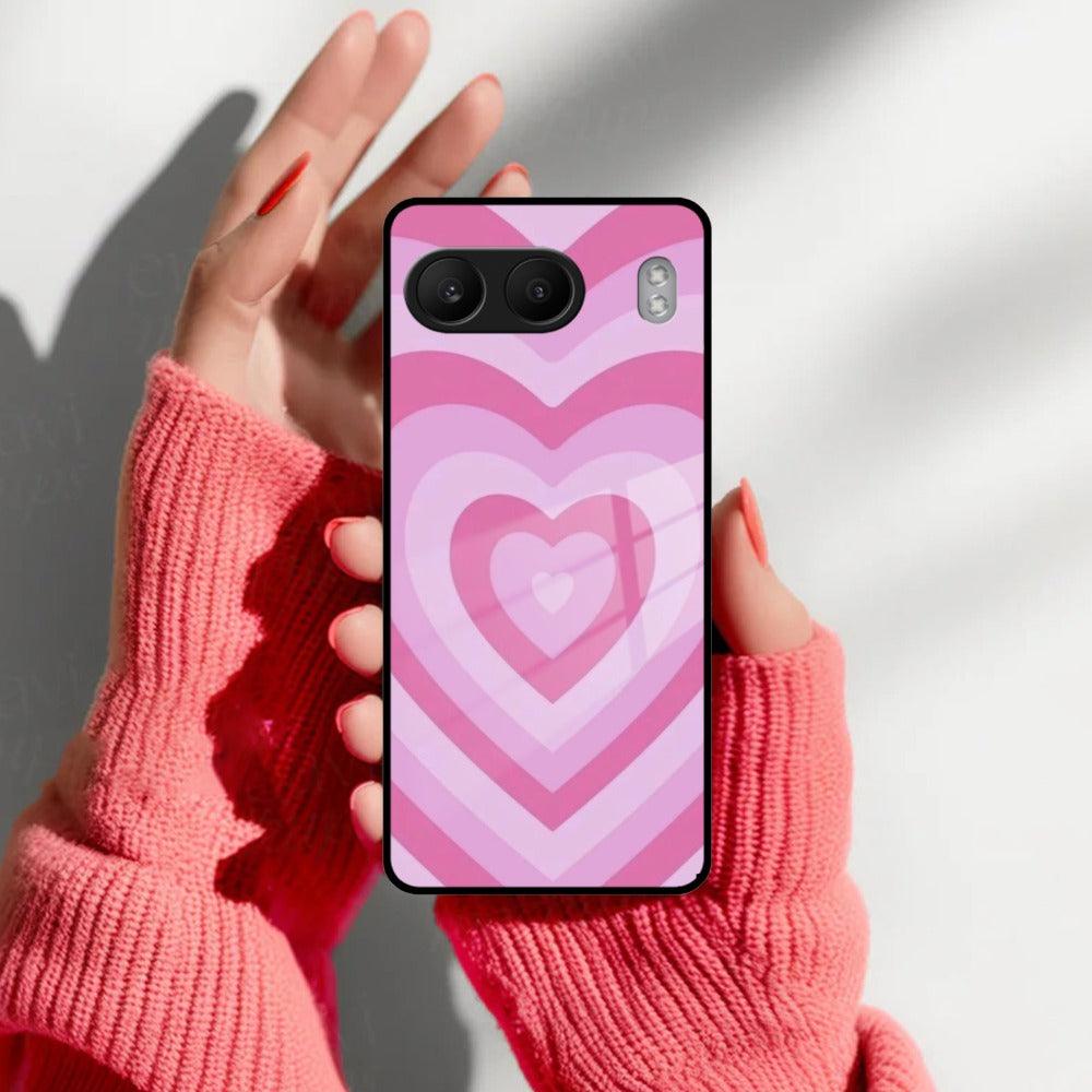 Latte Love Patter Glass Case Cover - Pink For OnePlus