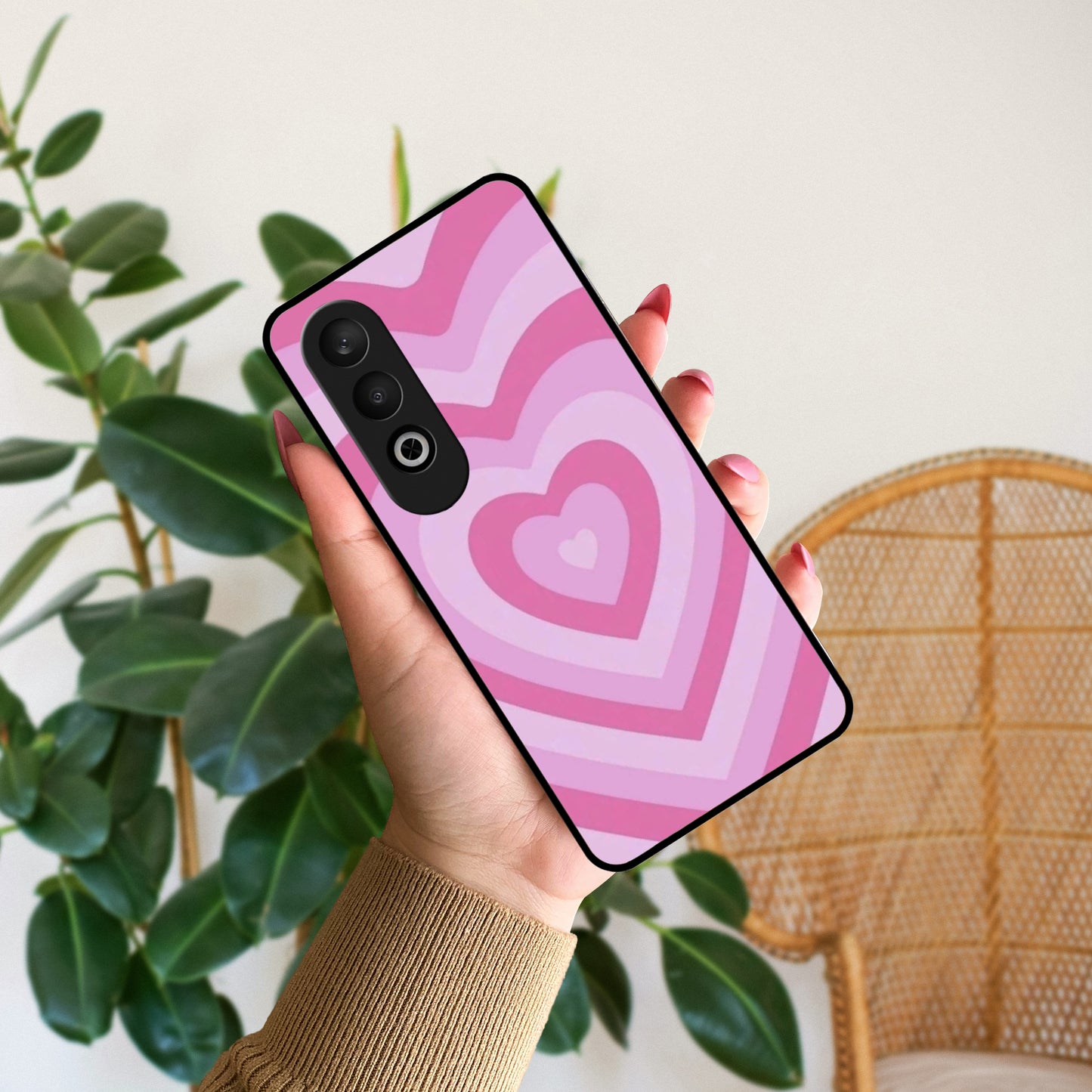 Latte Love Patter Glass Case Cover - Pink For OnePlus ShopOnCliQ