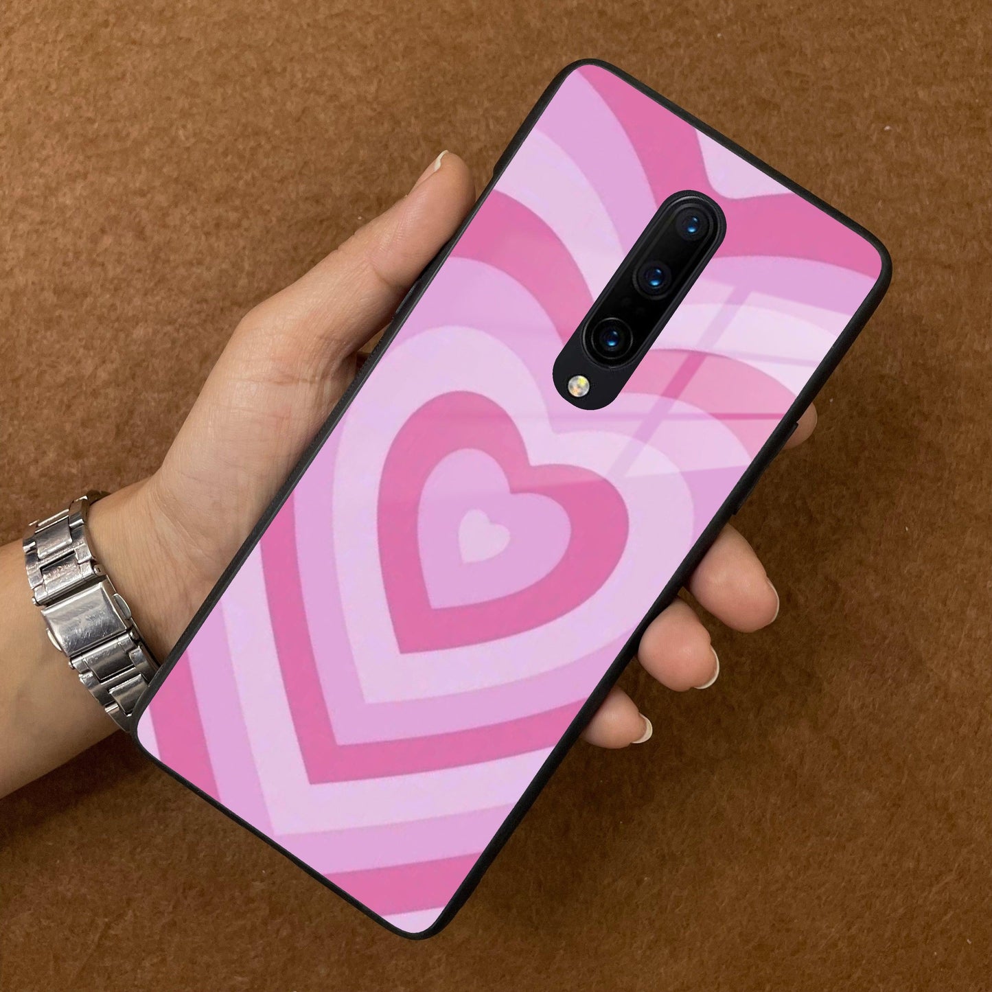 Latte Love Patter Glass Case Cover - Pink For OnePlus