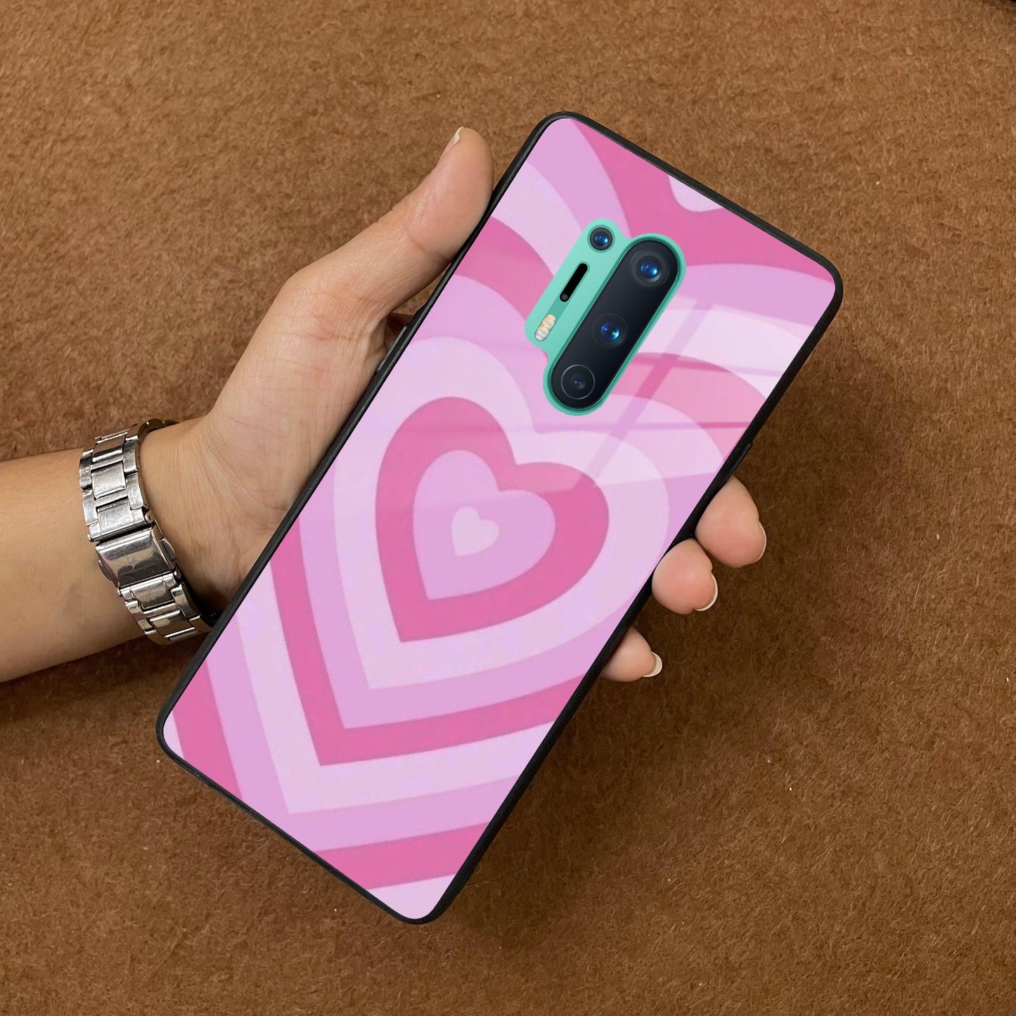 Latte Love Patter Glass Case Cover - Pink For OnePlus