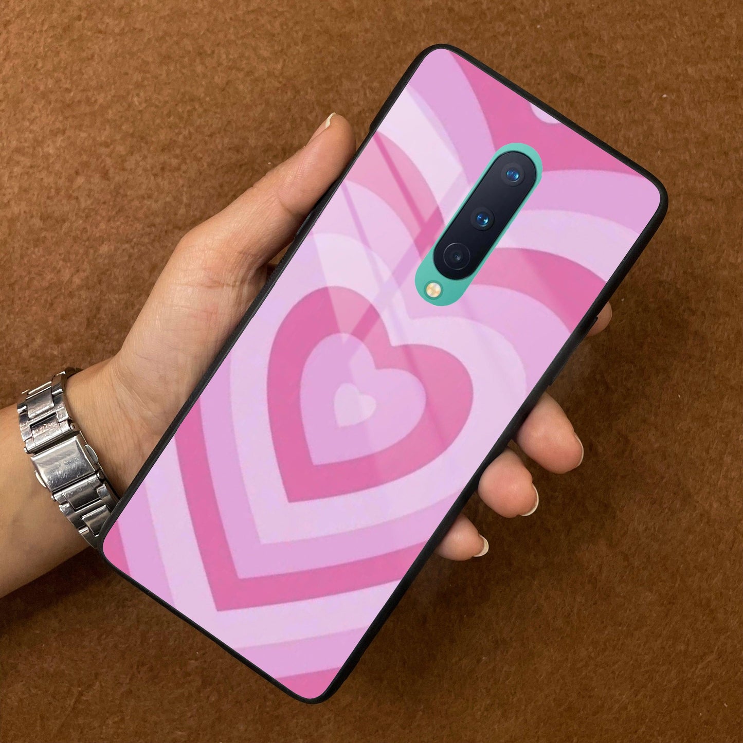 Latte Love Patter Glass Case Cover - Pink For OnePlus