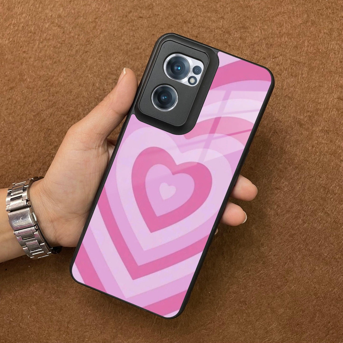 Latte Love Patter Glass Case Cover - Pink For OnePlus