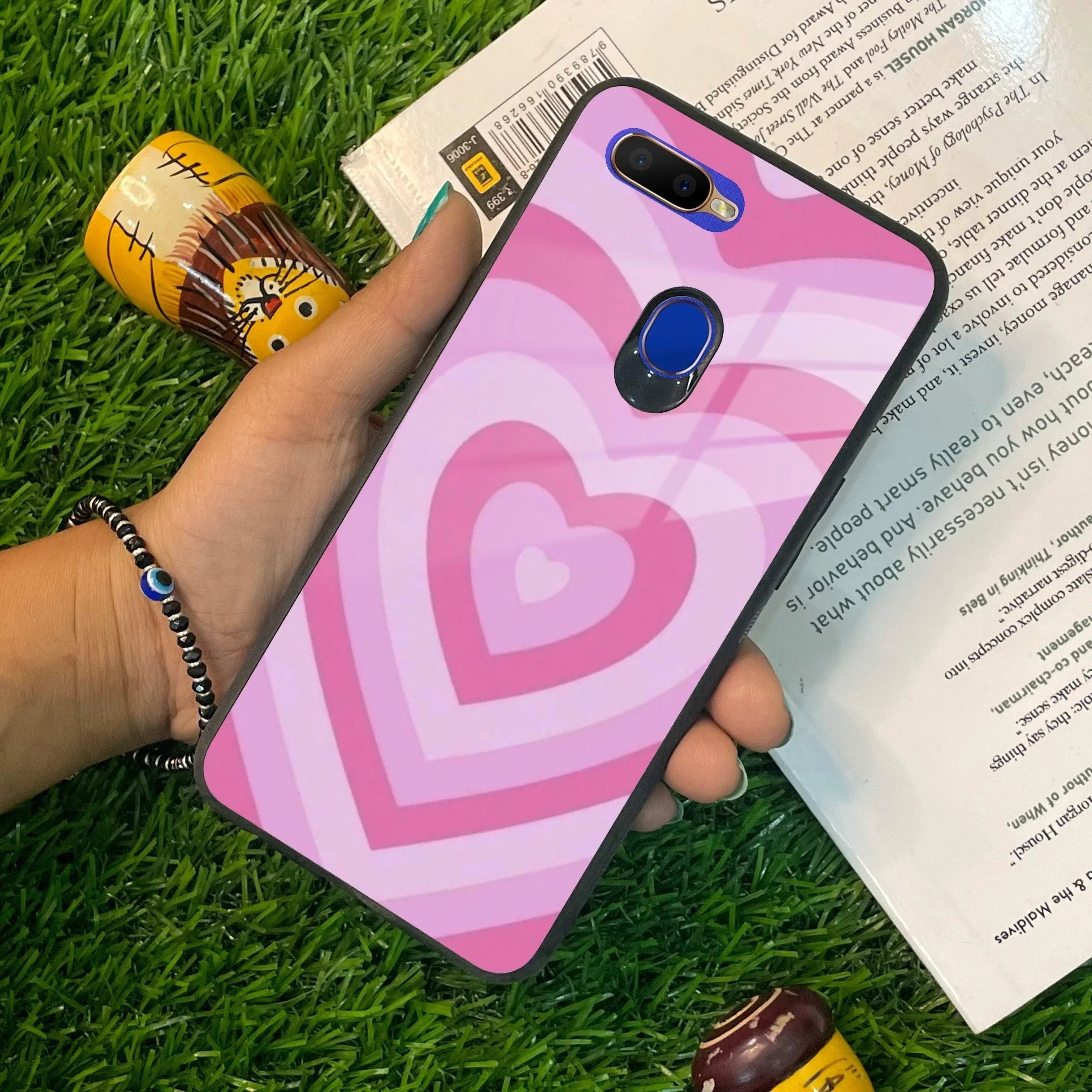 Latte Love Patter Glass Case Cover - Pink For Oppo - ShopOnCliQ