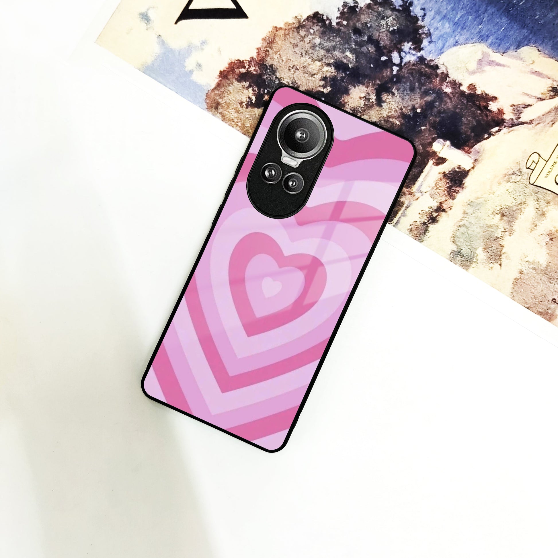 Latte Love Patter Glass Case Cover - Pink  For Oppo ShopOnCliQ