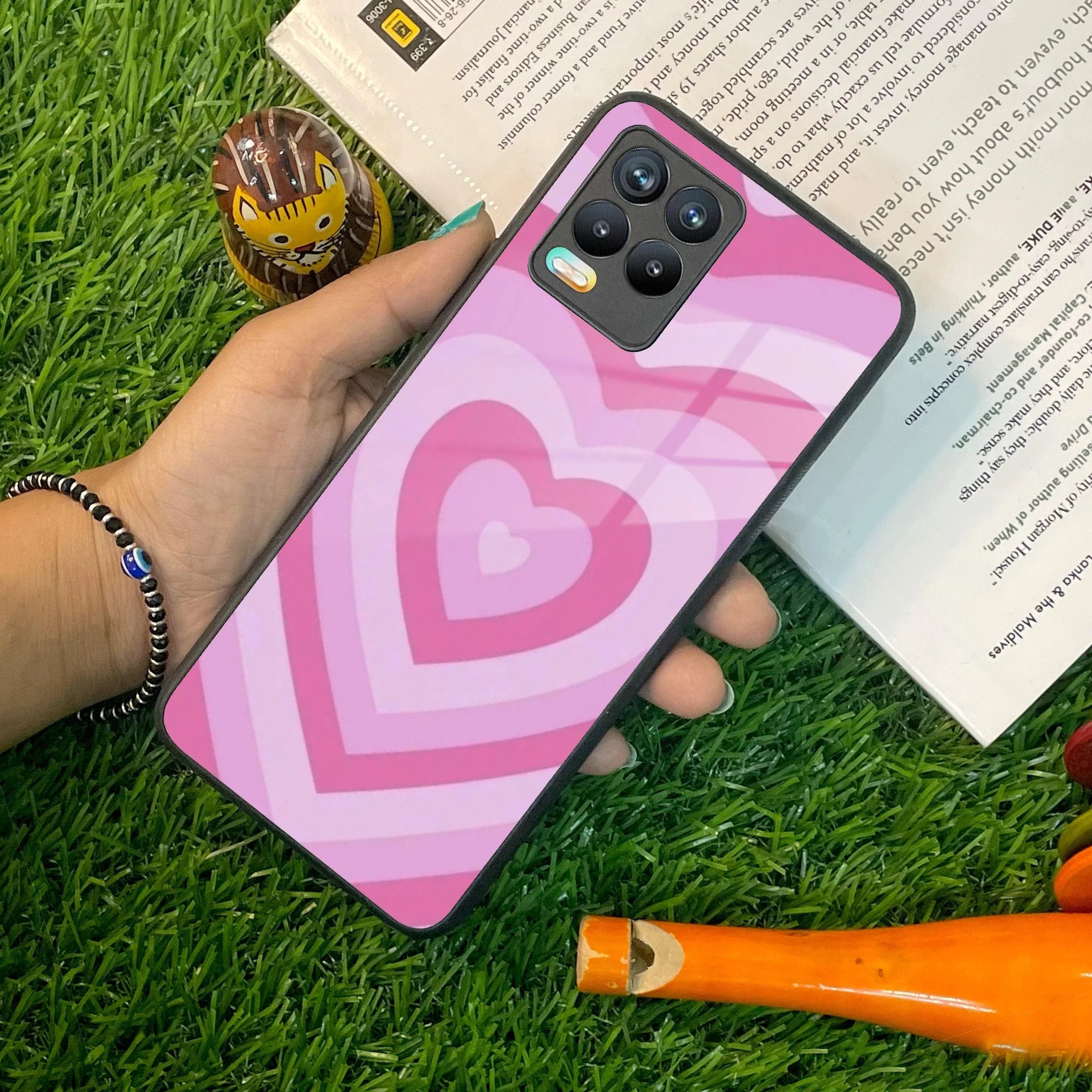 Latte Love Patter Glass Case Cover - Pink For Realme/Narzo - ShopOnCliQ