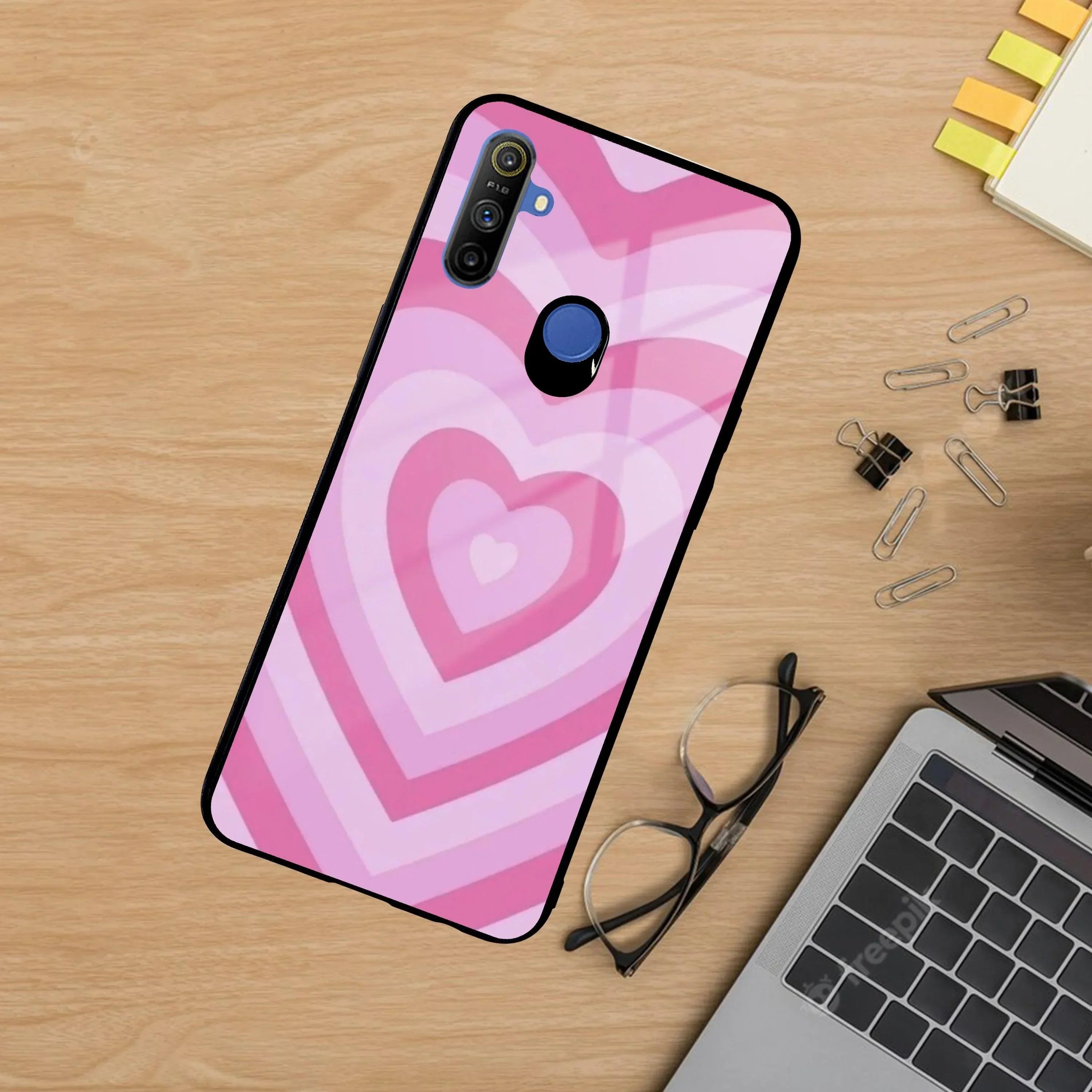 Latte Love Patter Glass Case Cover - Pink For Realme/Narzo - ShopOnCliQ