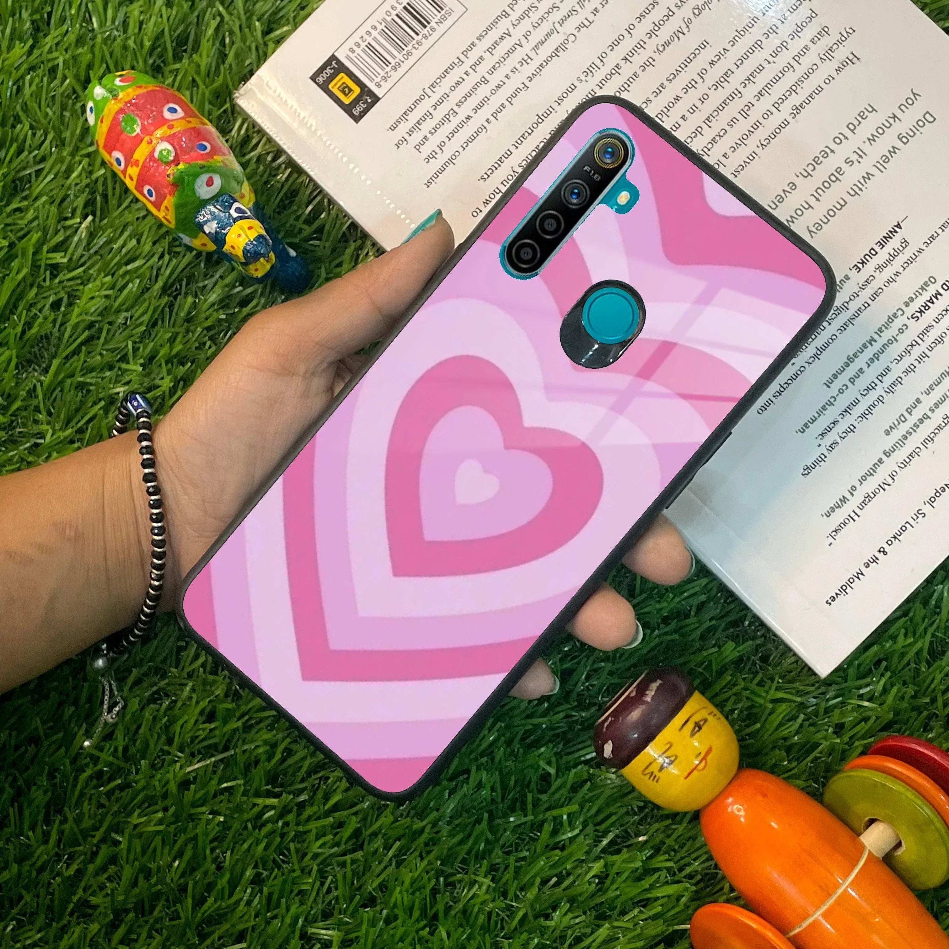 Latte Love Patter Glass Case Cover - Pink For Realme/Narzo - ShopOnCliQ