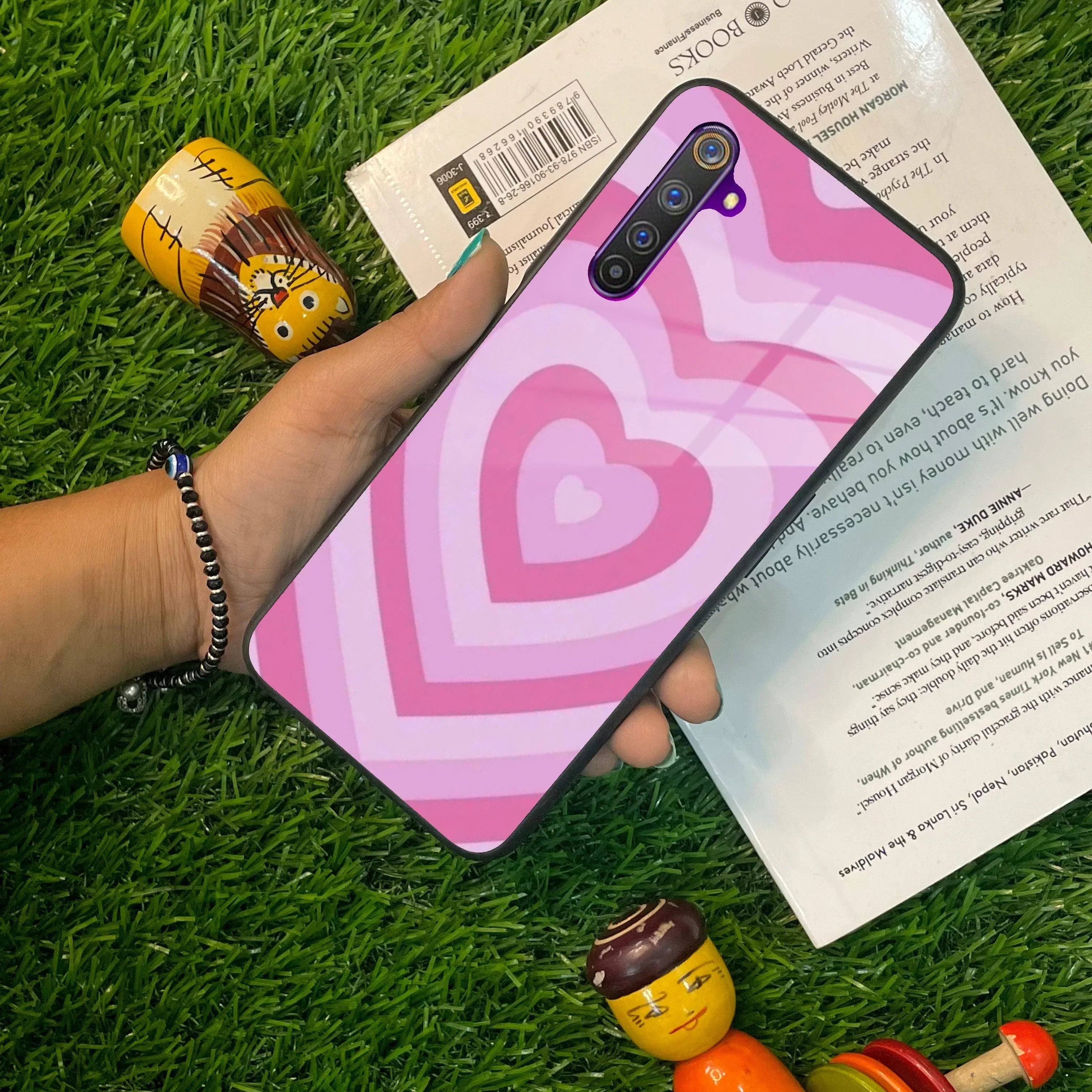 Latte Love Patter Glass Case Cover - Pink For Realme/Narzo - ShopOnCliQ