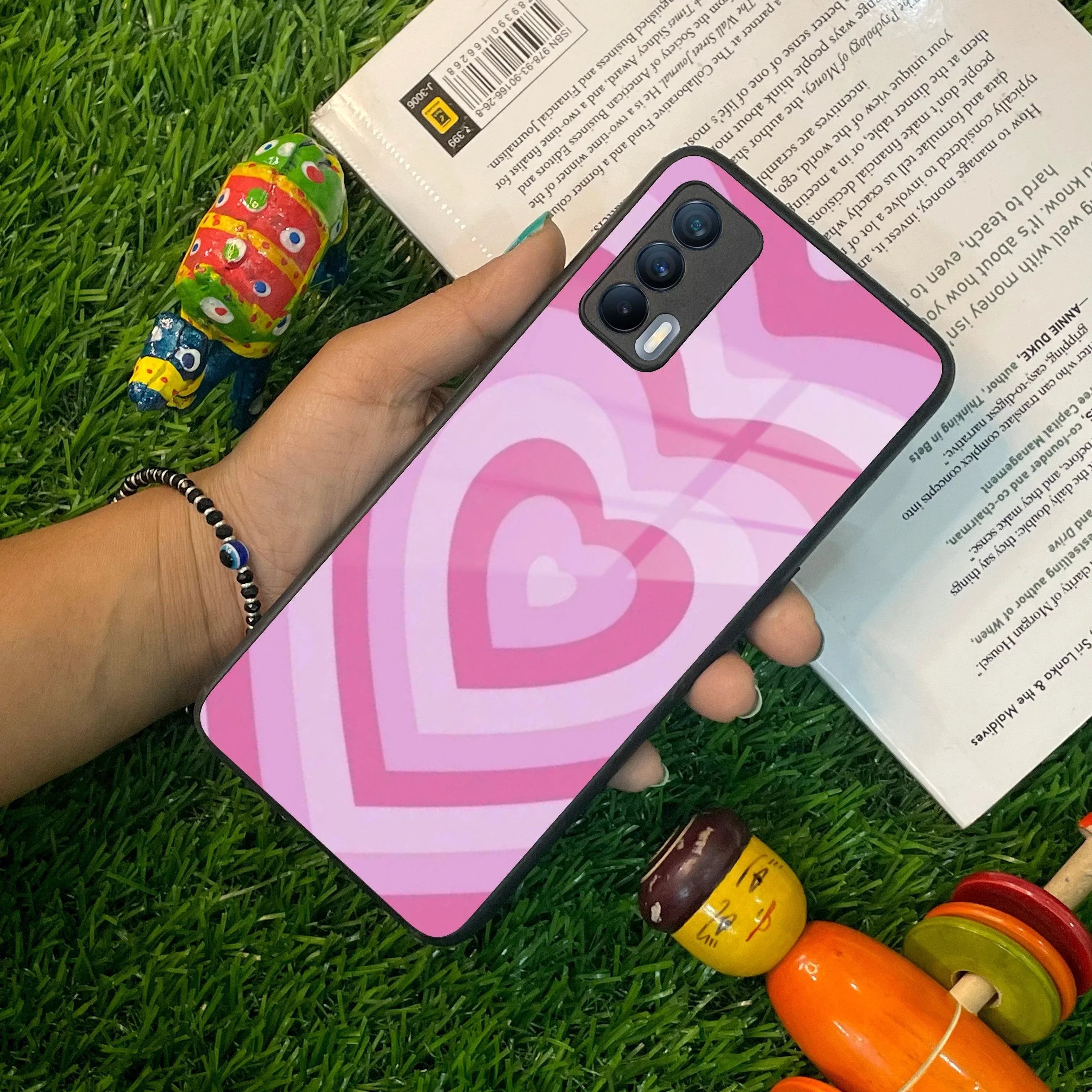 Latte Love Patter Glass Case Cover - Pink For Realme/Narzo - ShopOnCliQ