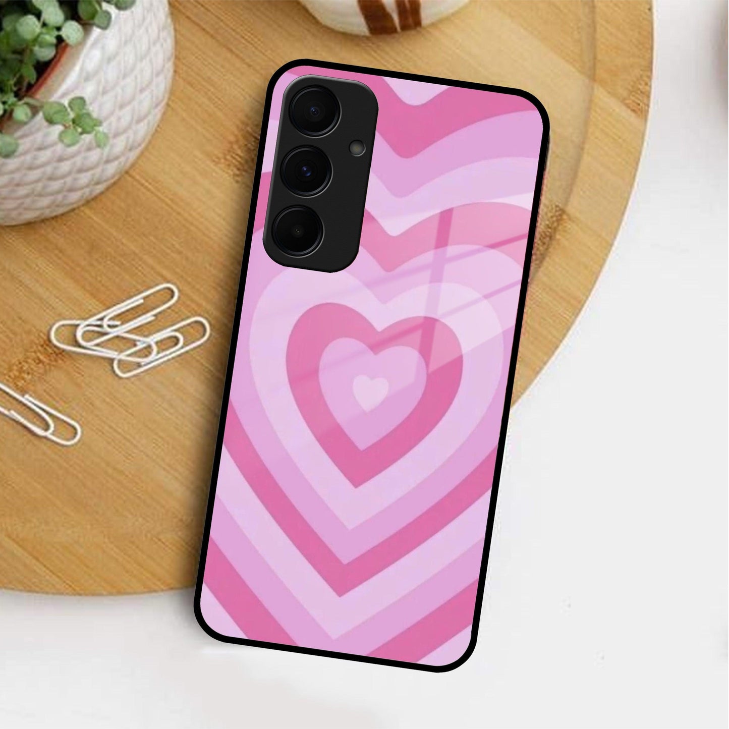 Latte Love Patter Glass Case Cover - Pink For Samsung