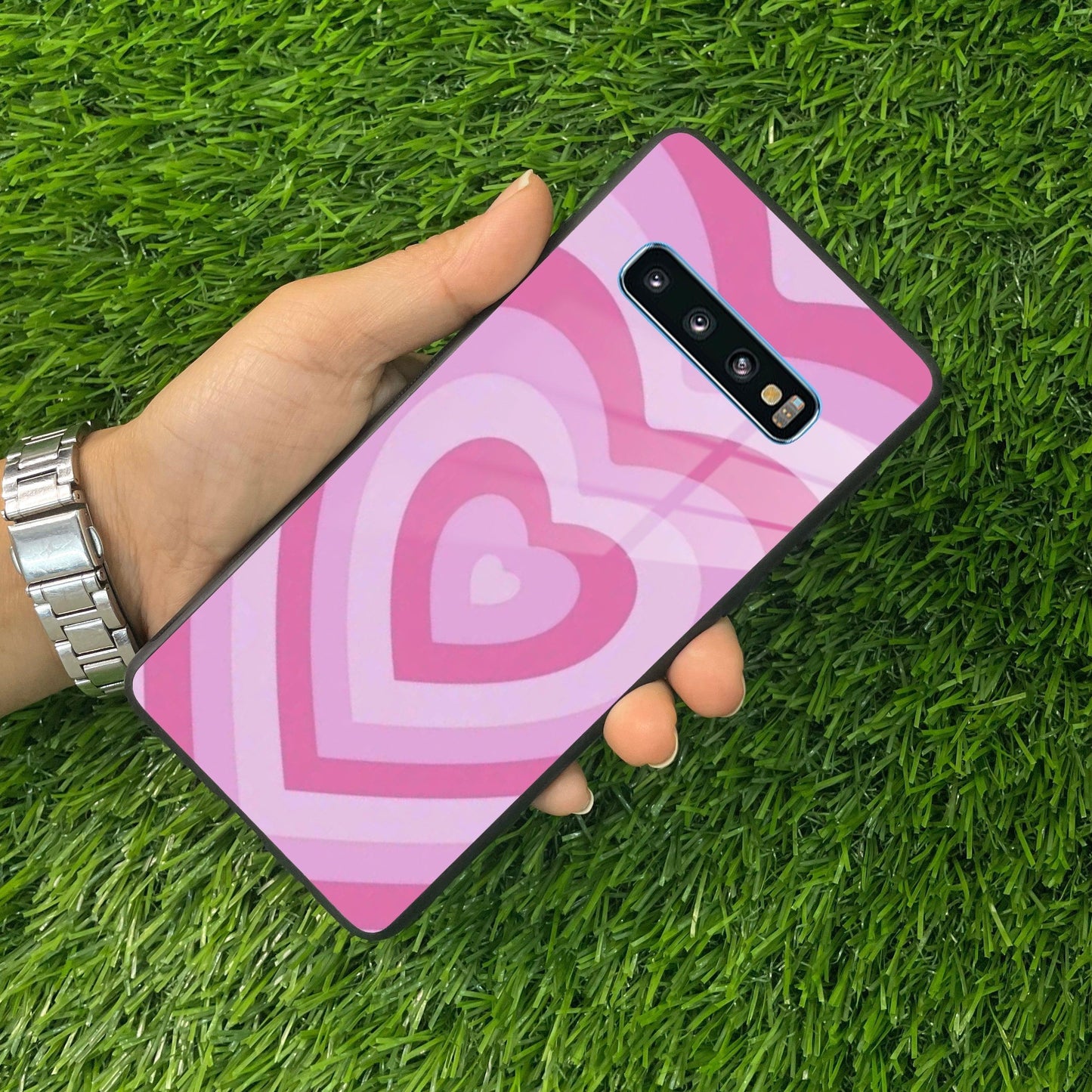 Latte Love Patter Glass Case Cover - Pink For Samsung