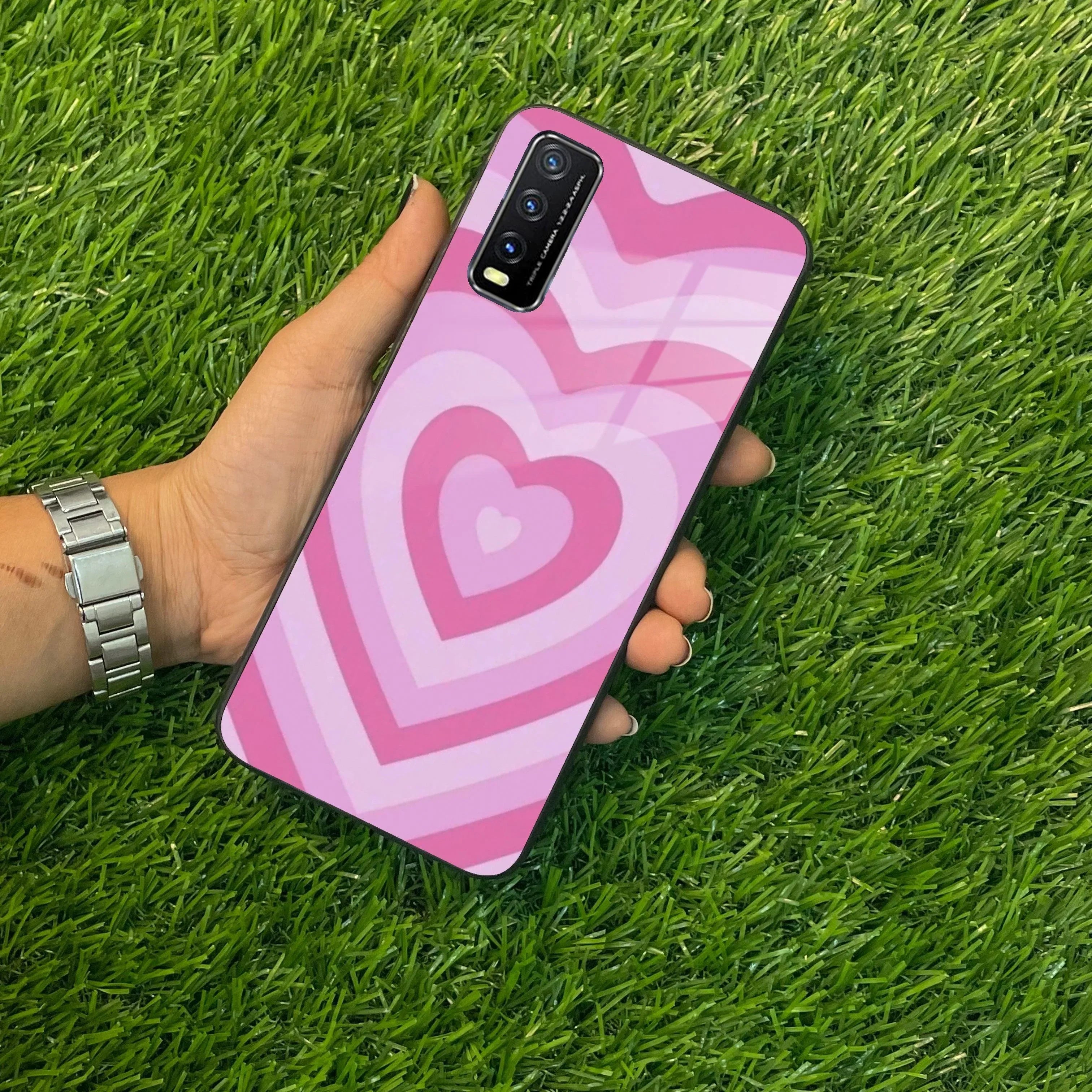 Latte Love Patter Glass Case Cover - Pink For Vivo - ShopOnCliQ