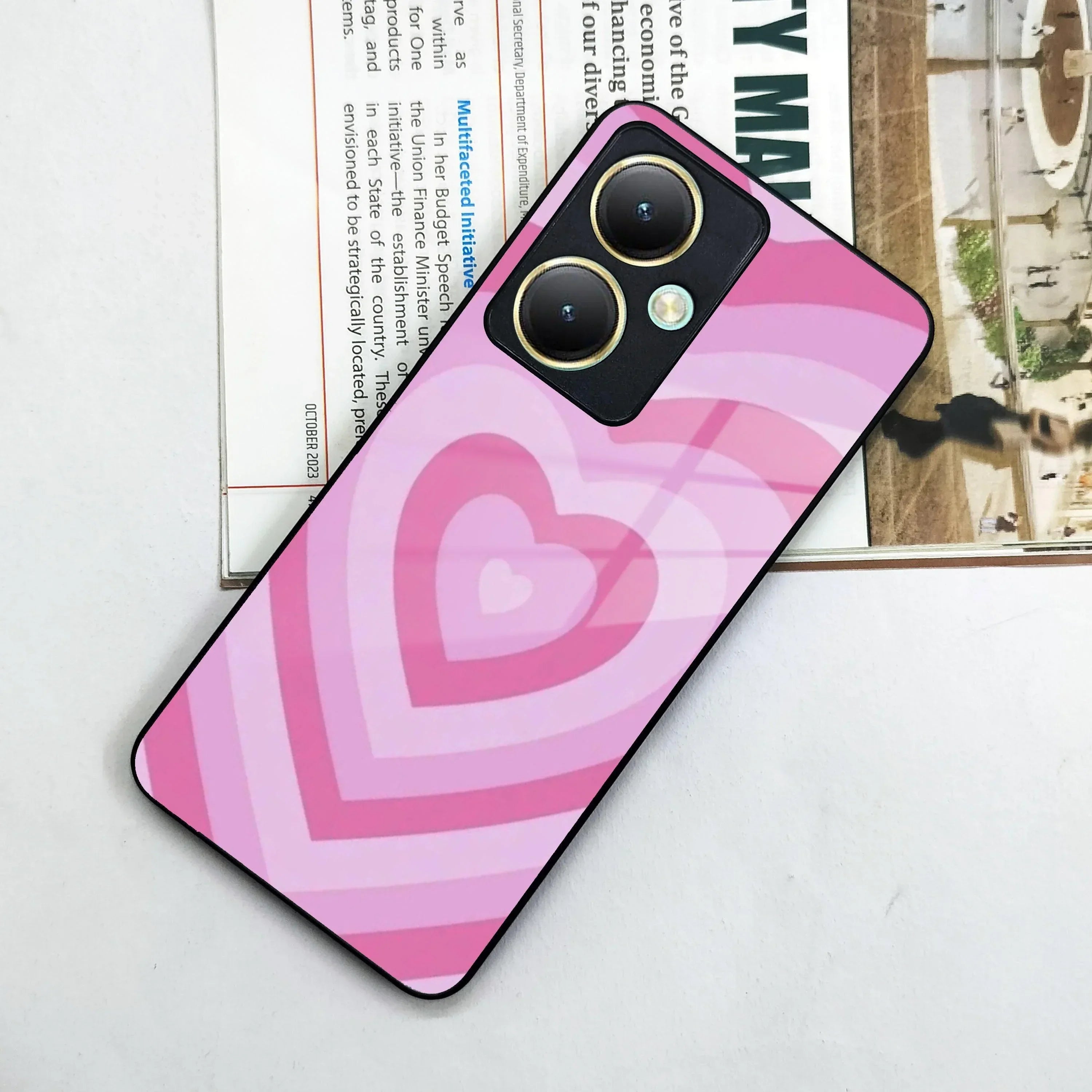 Latte Love Patter Glass Case Cover - Pink For Vivo - ShopOnCliQ