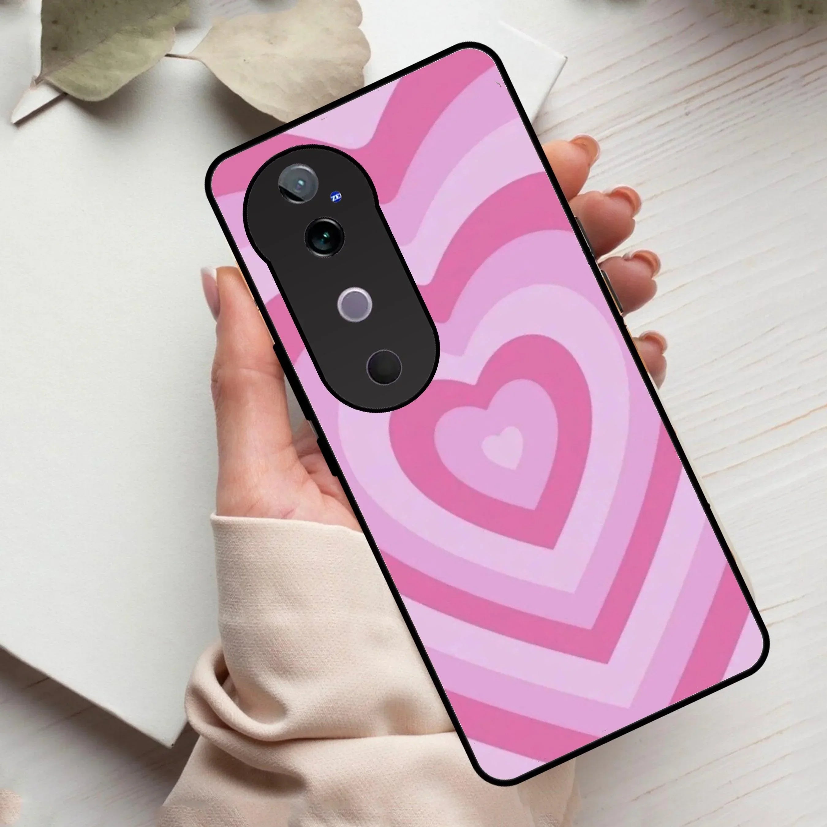 Latte Love Patter Glass Case Cover - Pink For Vivo - ShopOnCliQ