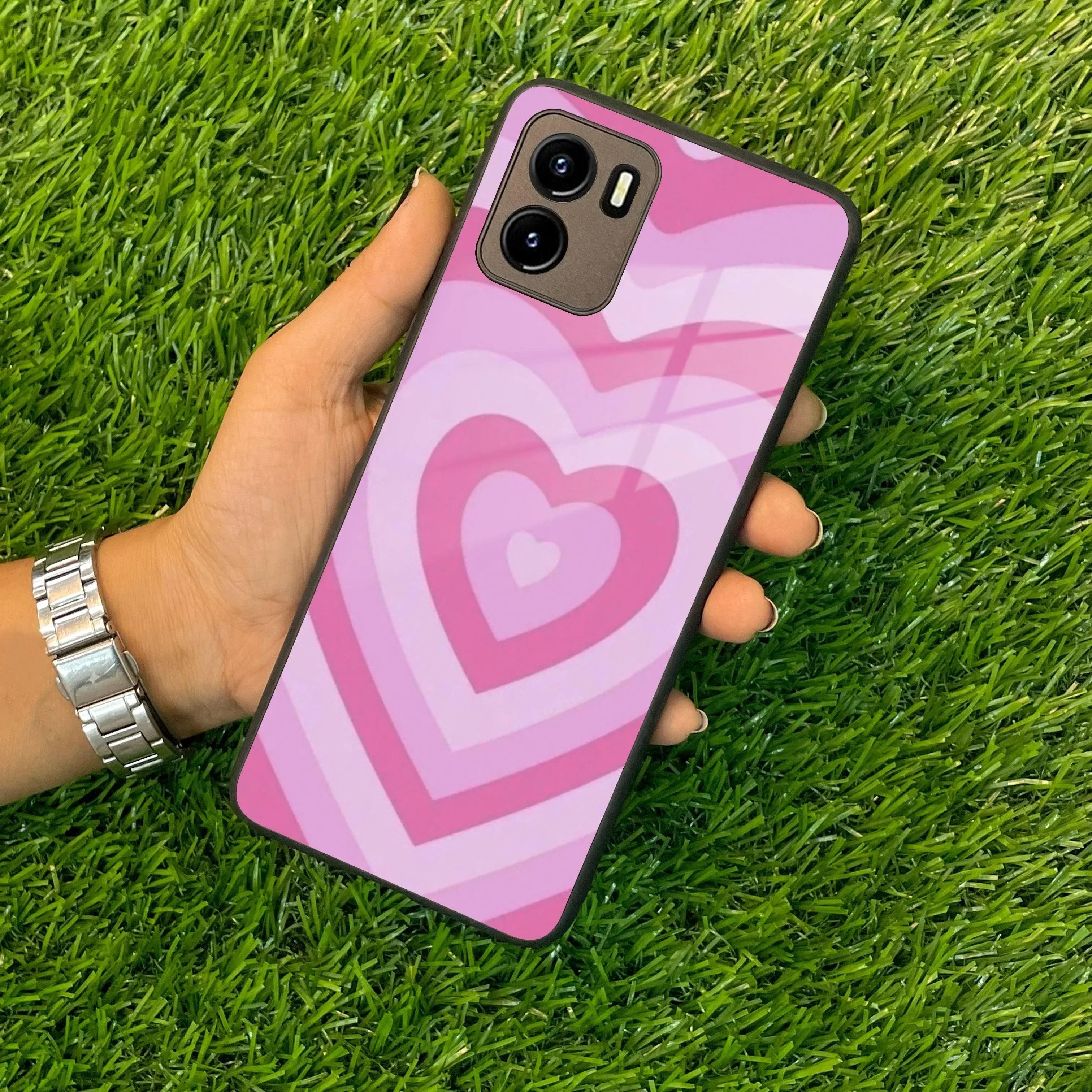 Latte Love Patter Glass Case Cover - Pink For Vivo - ShopOnCliQ