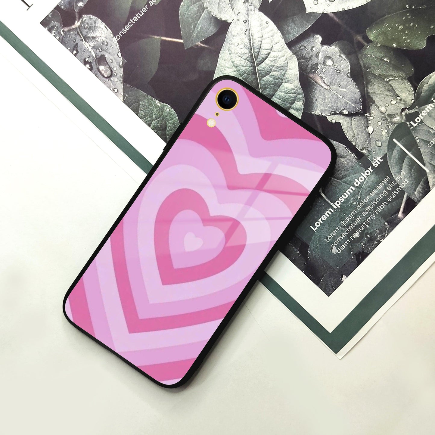 Latte Love Patter Glass Case Cover - Pink For iPhone