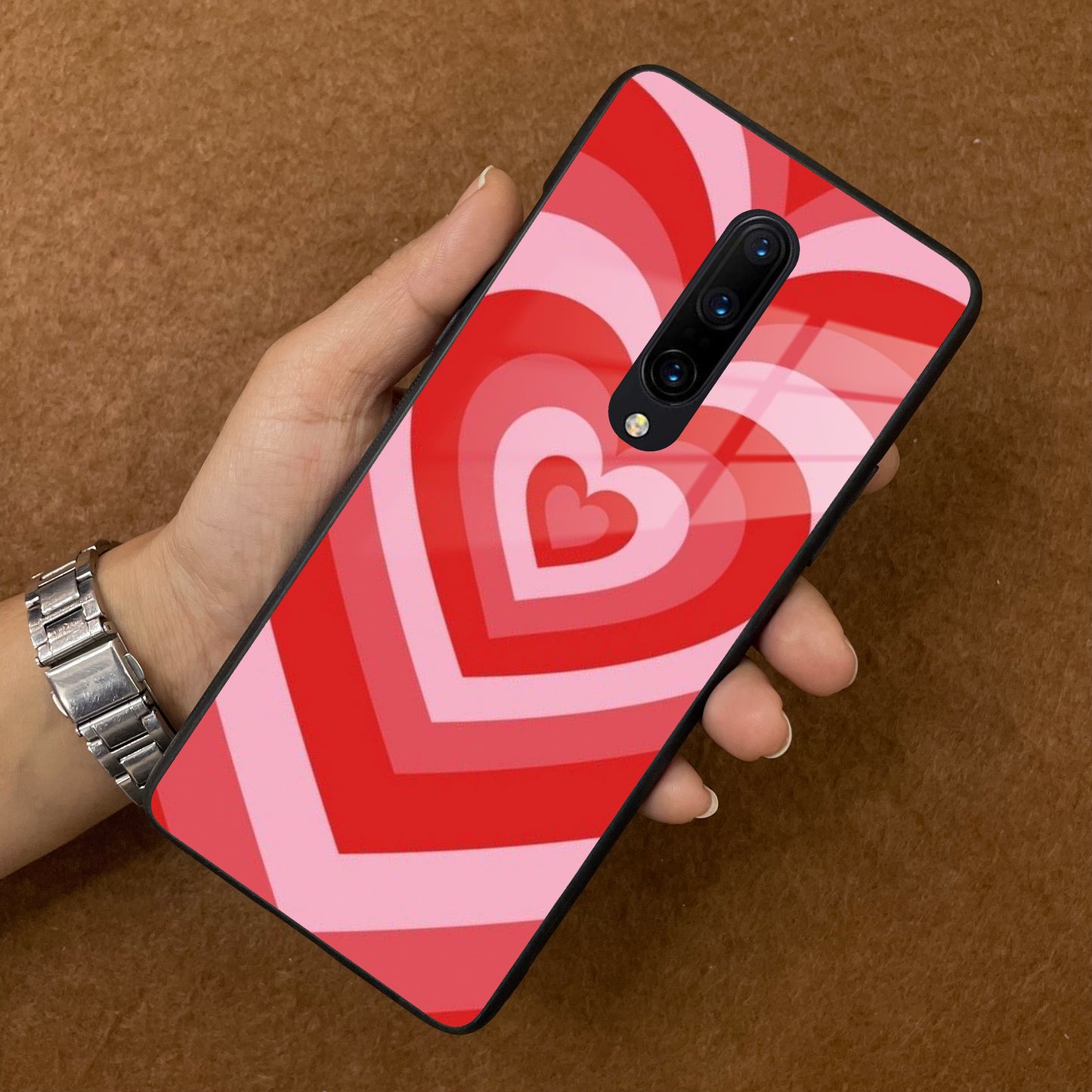 Latte Love Patter Glass Case Cover - Red For OnePlus ShopOnCliQ