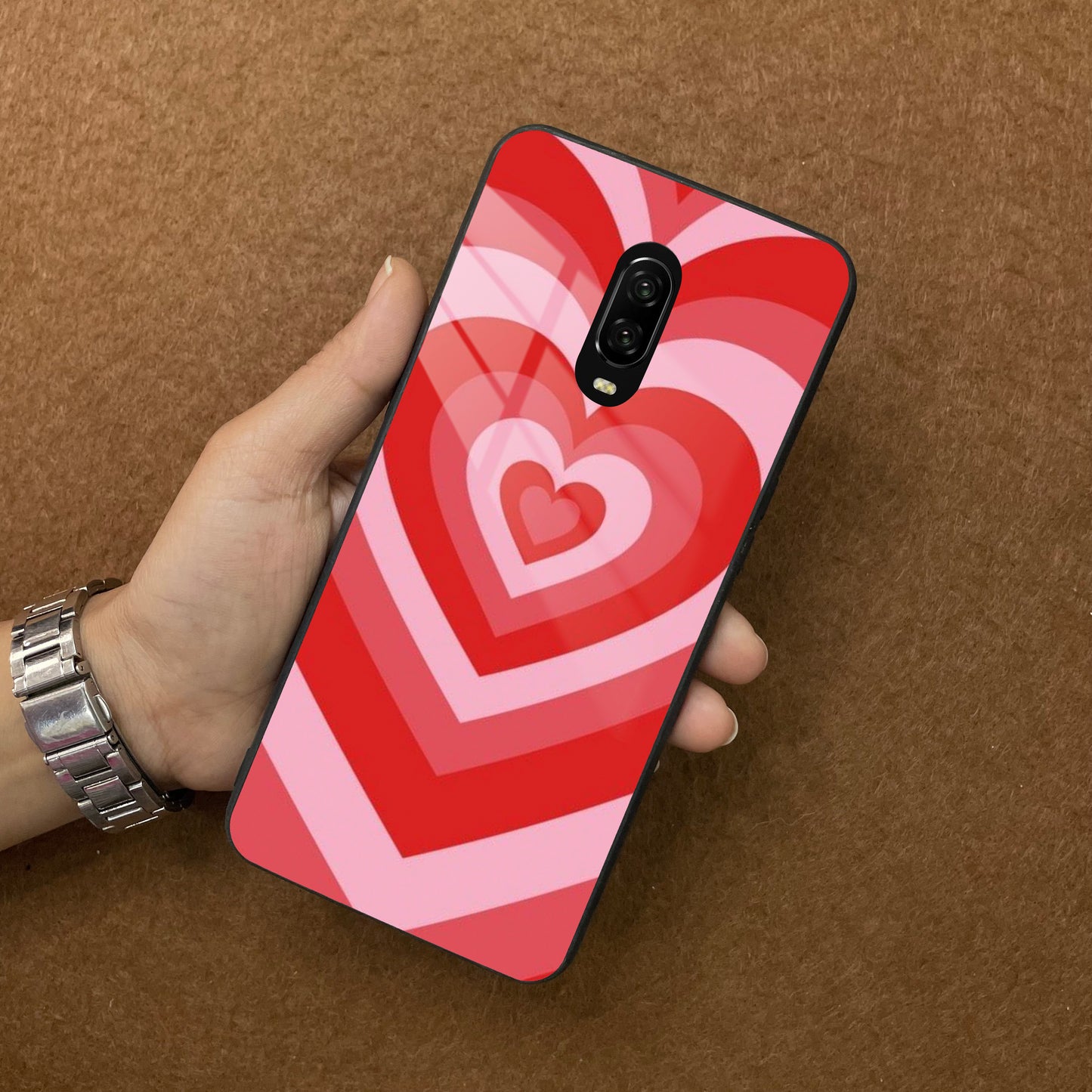 Latte Love Patter Glass Case Cover - Red For OnePlus ShopOnCliQ