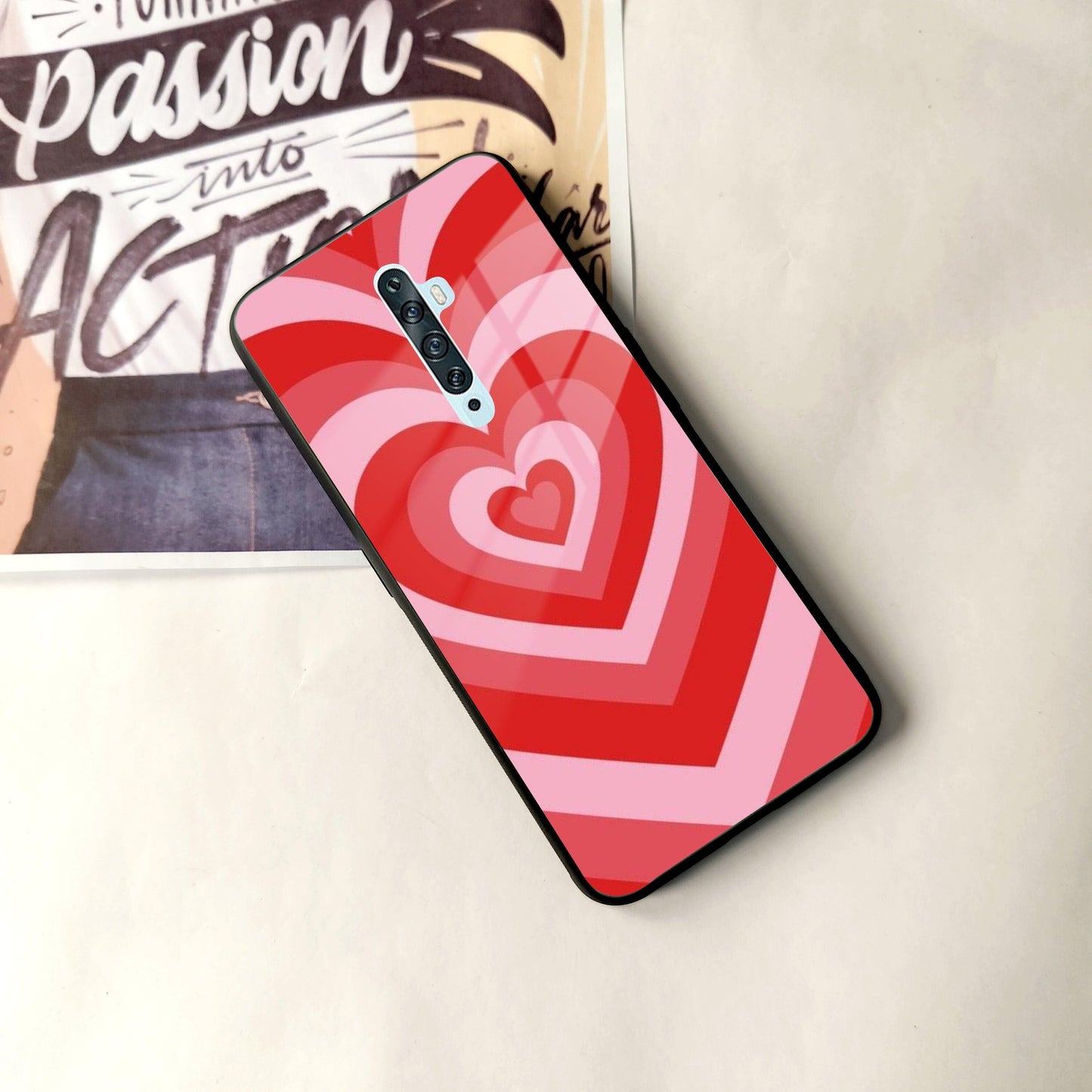 Latte Love Patter Glass Case Cover - Red For Oppo