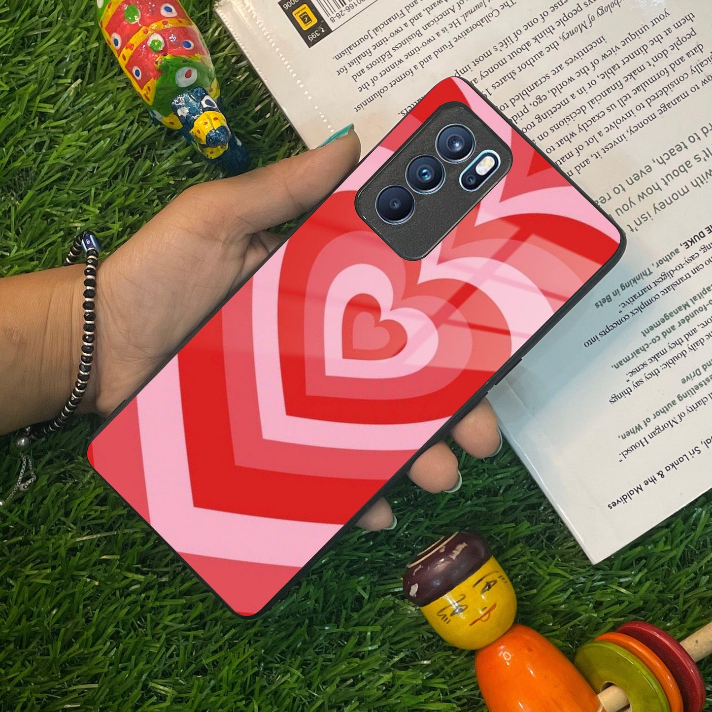 Latte Love Patter Glass Case Cover - Red For Oppo