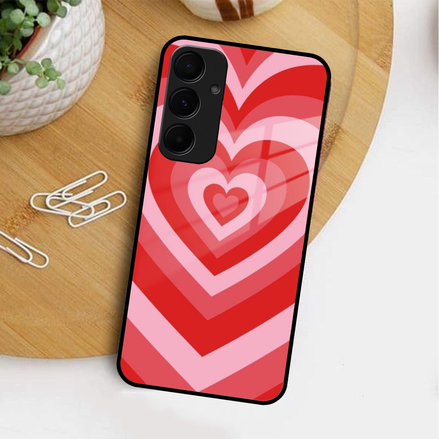 Latte Love Patter Glass Case Cover - Red For Samsung