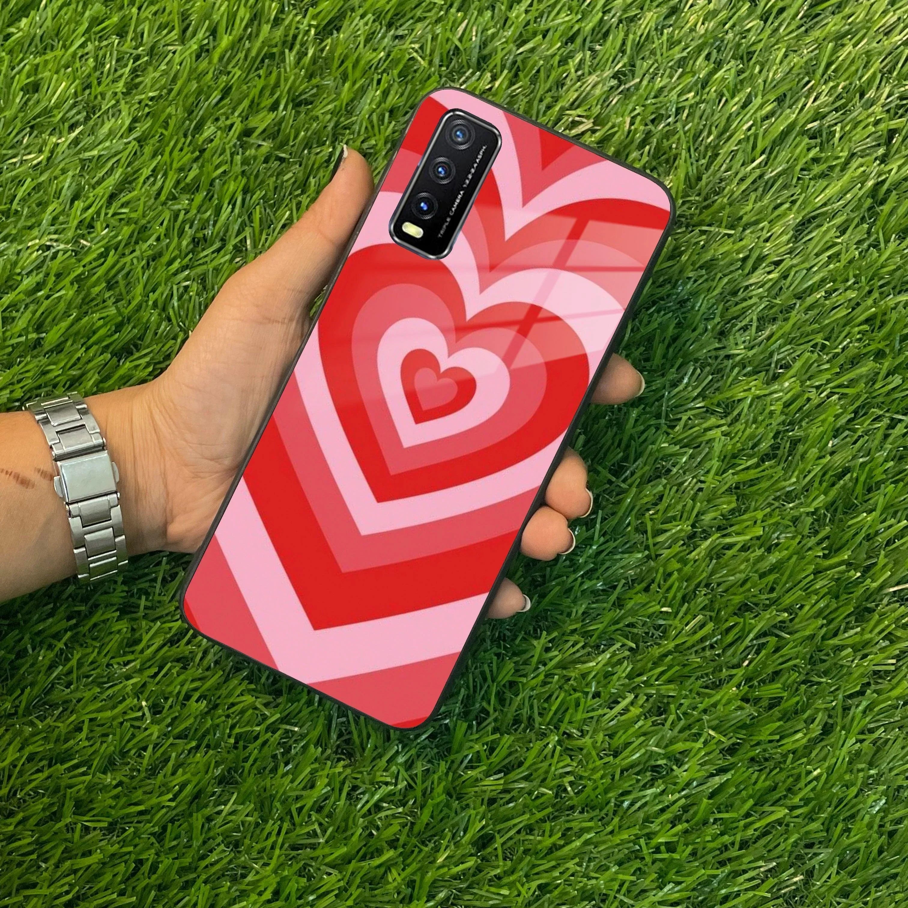 Latte Love Patter Glass Case Cover - Red For Vivo - ShopOnCliQ