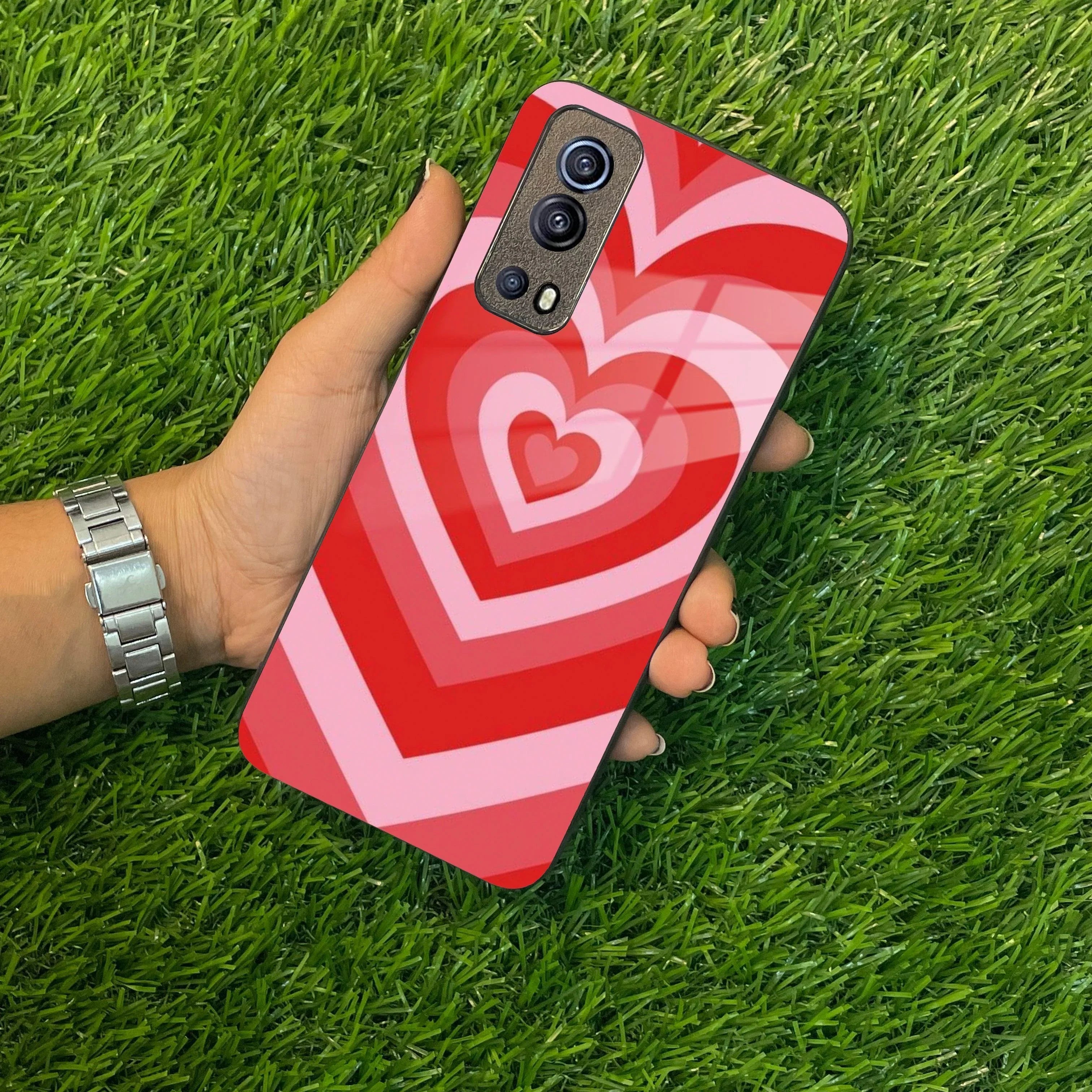 Latte Love Patter Glass Case Cover - Red For Vivo - ShopOnCliQ