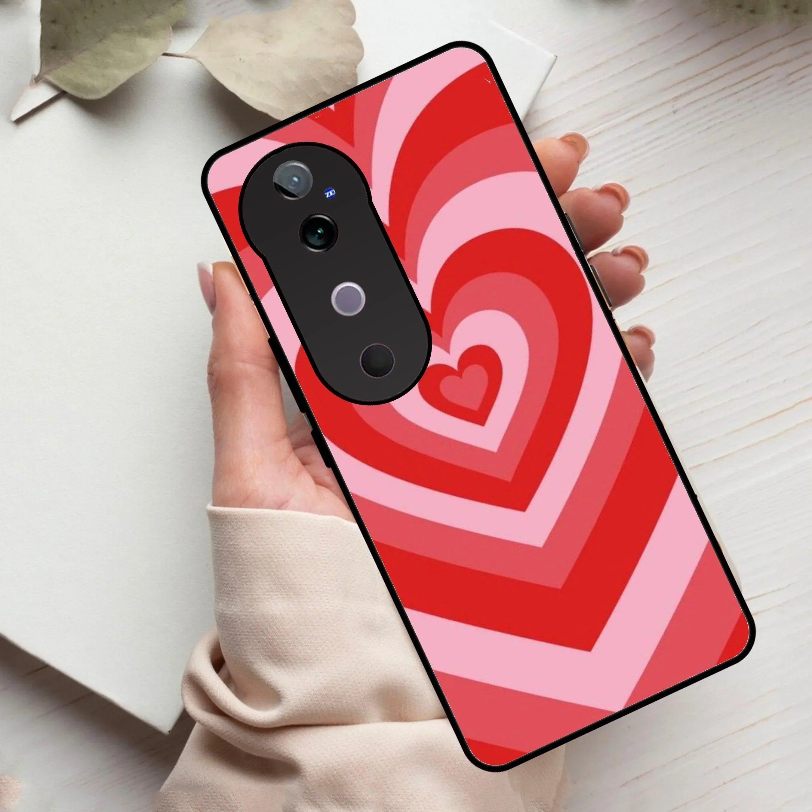Latte Love Patter Glass Case Cover - Red For Vivo - ShopOnCliQ