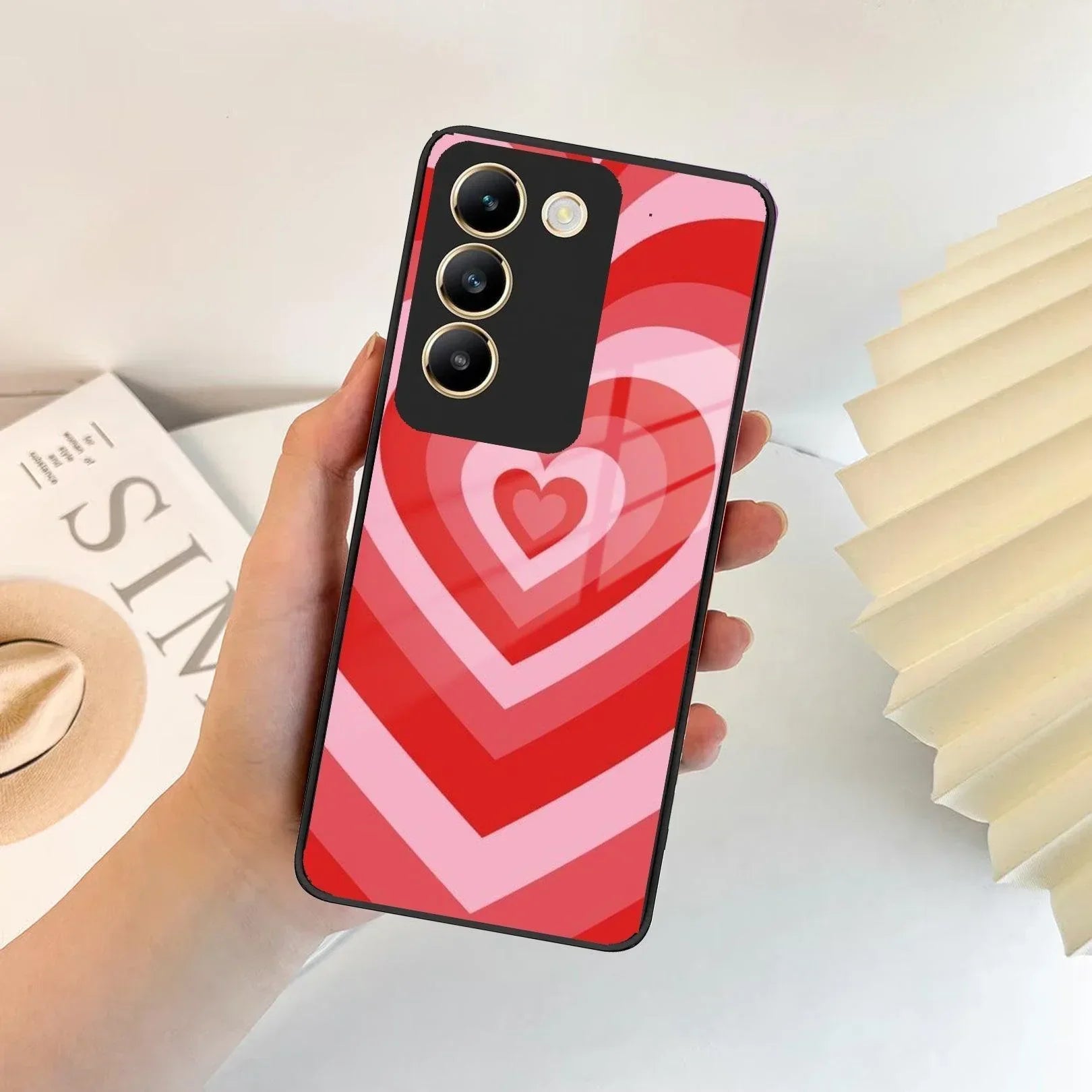 Latte Love Patter Glass Case Cover - Red For Vivo - ShopOnCliQ
