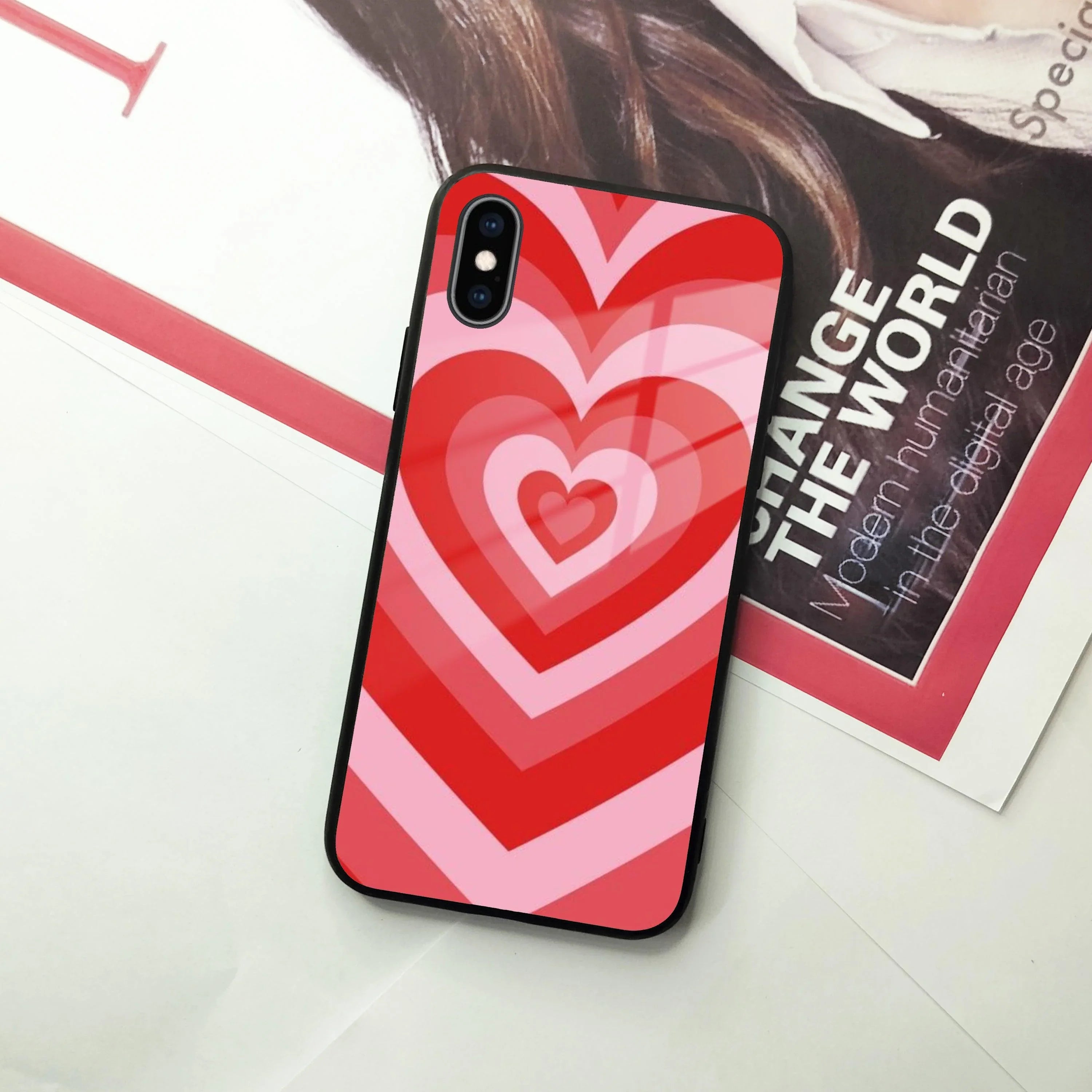 Latte Love Patter Glass Case Cover - Red For iPhone - ShopOnCliQ