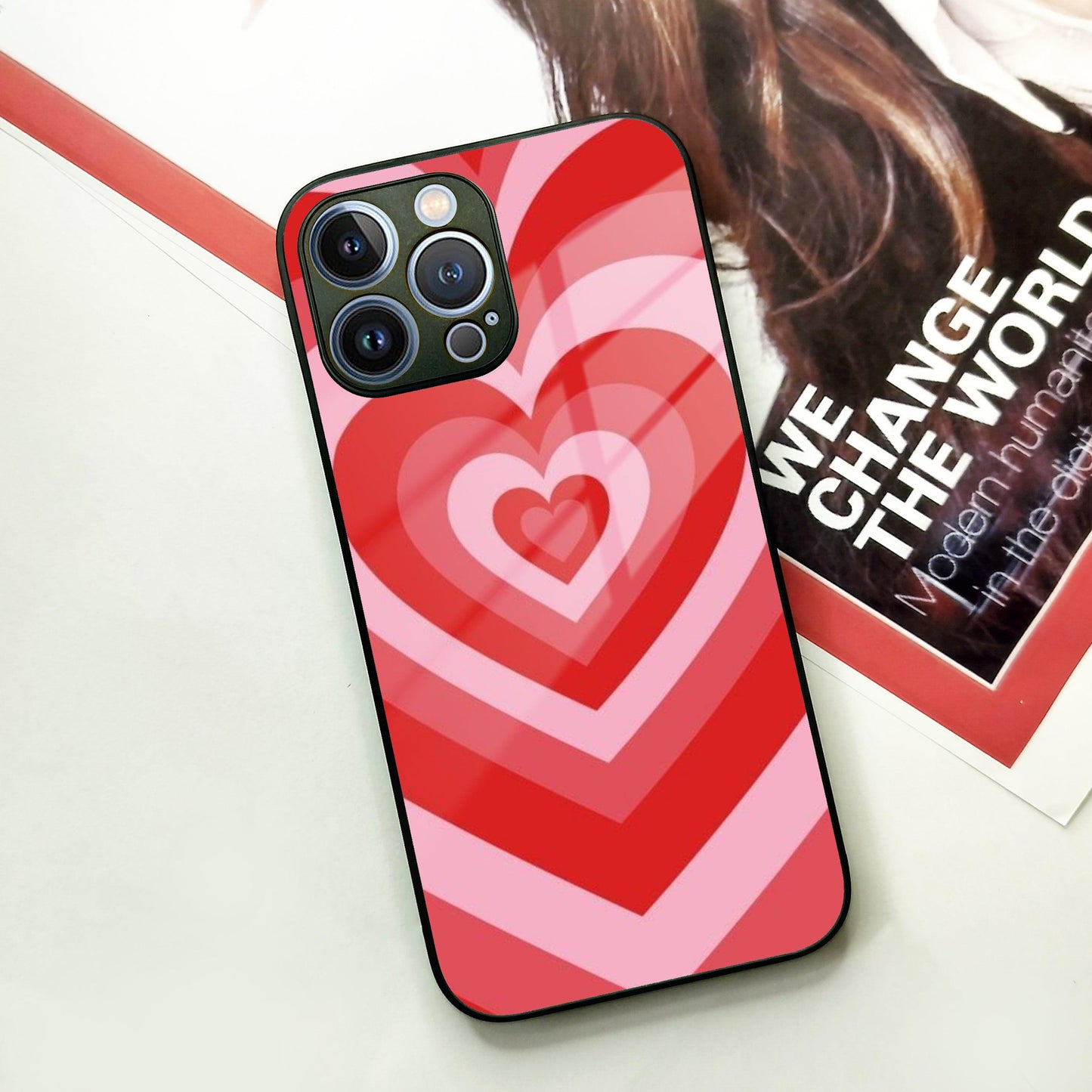 Latte Love Patter Glass Case Cover - Red For iPhone