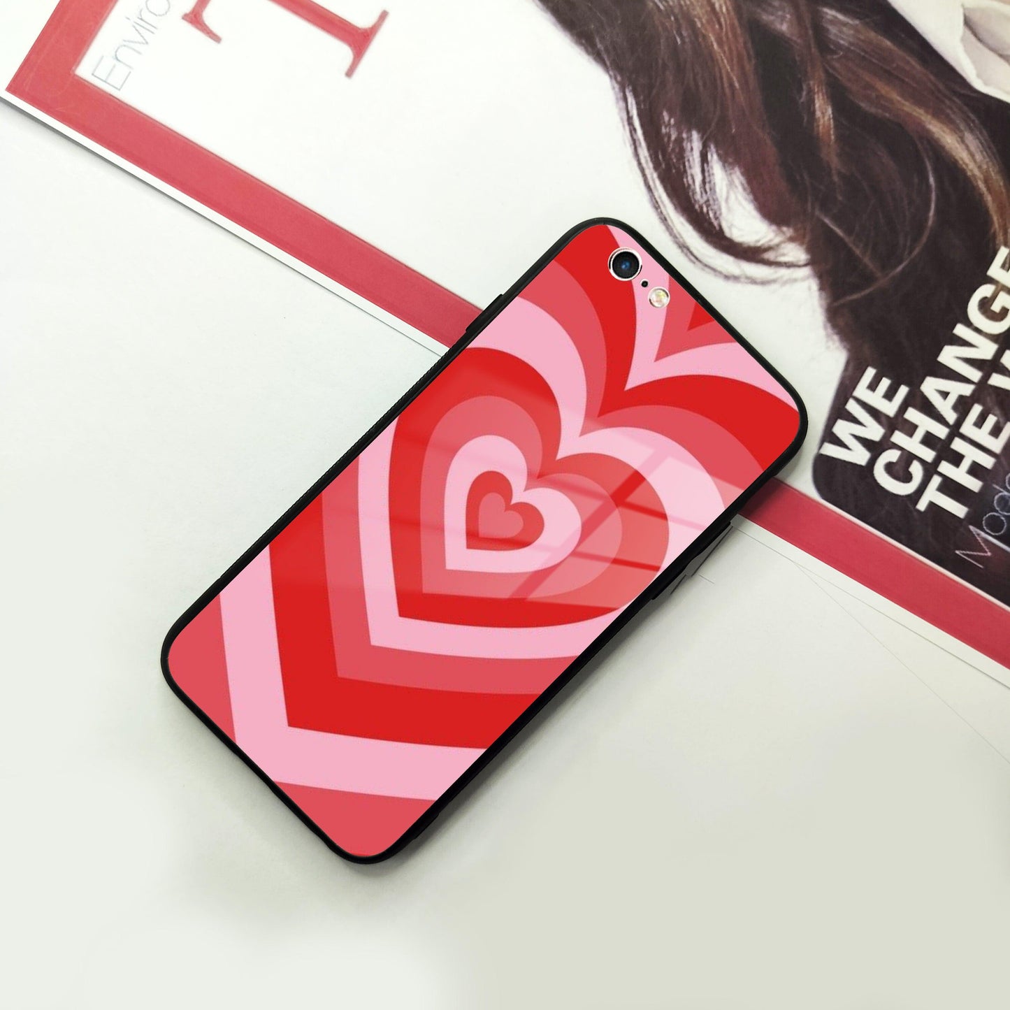 Latte Love Patter Glass Case Cover - Red For iPhone