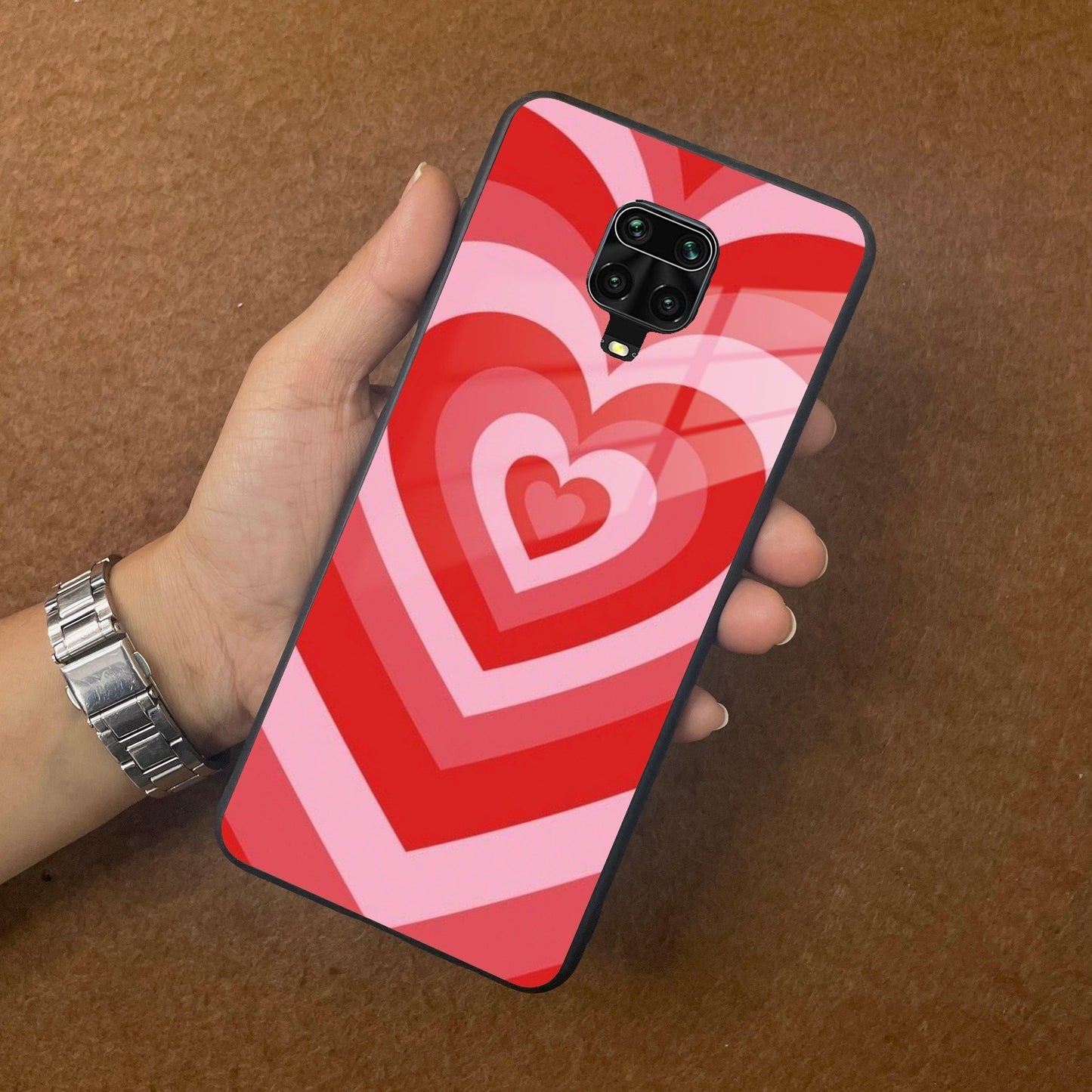 Latte Love Patter Glass Case Cover - Red Redmi/Xiaomi