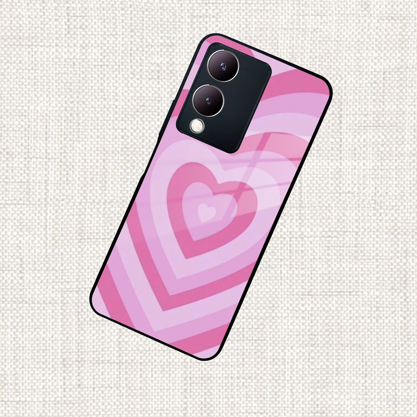 Latte Love Patter Glass Case Cover - Pink For Vivo