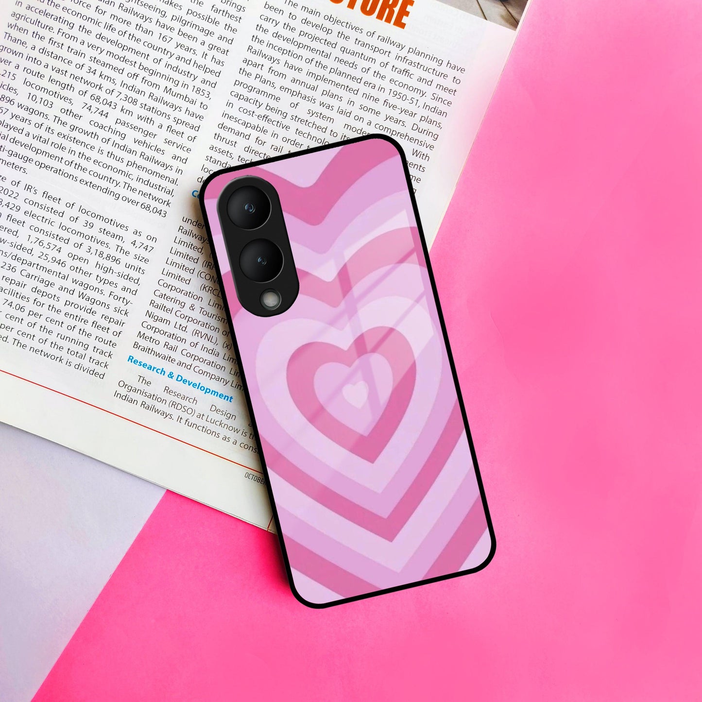 Latte Love Patter Glass Case Cover - Pink For Vivo