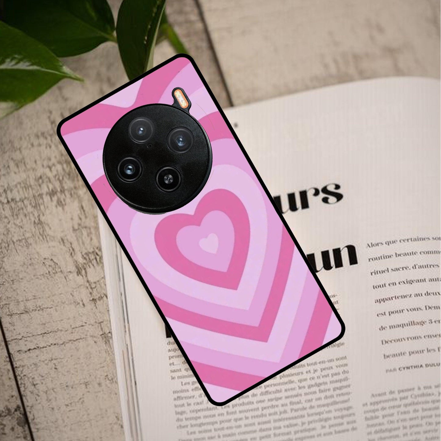 Latte Love Patter Glass Case Cover - Pink For Vivo