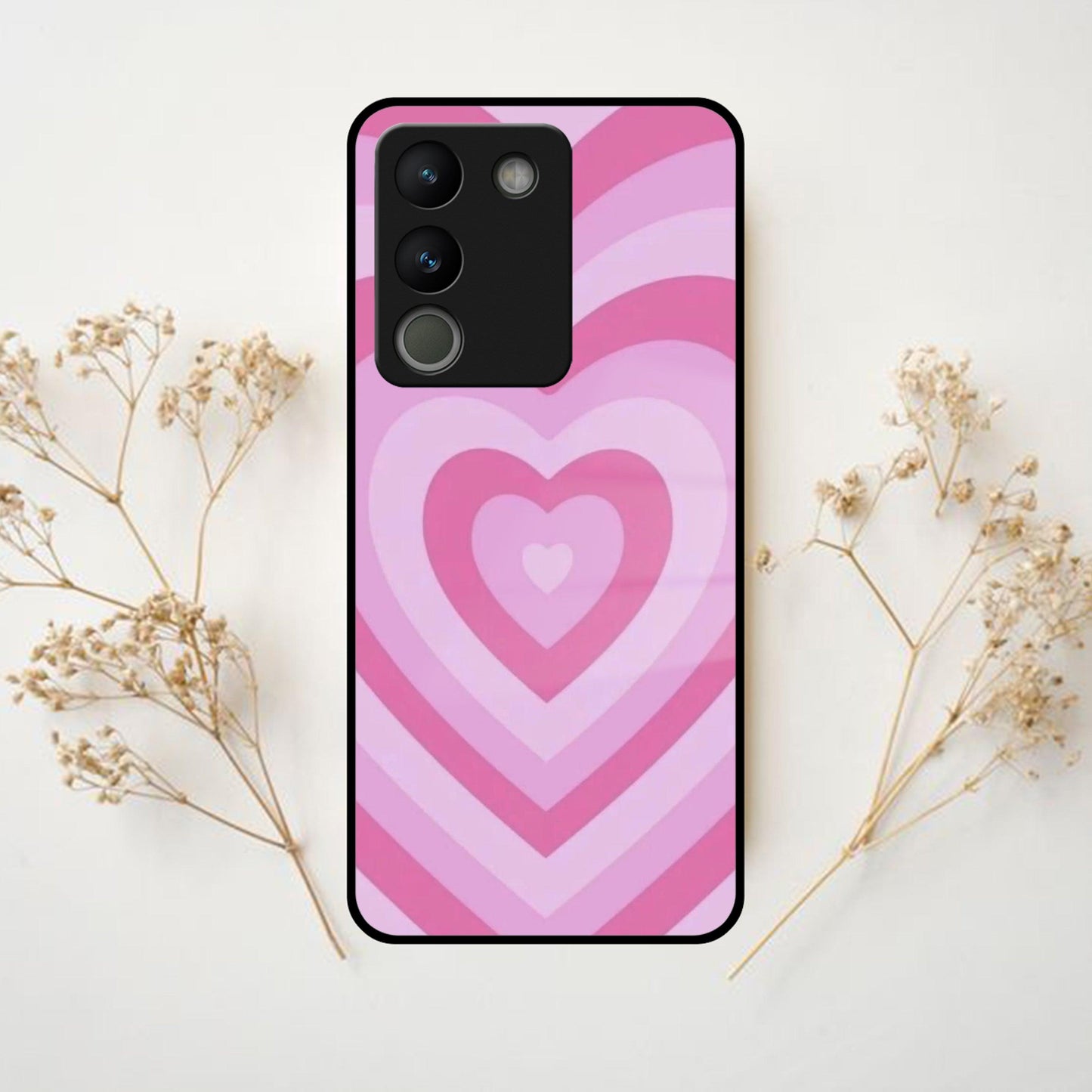 Latte Love Patter Glass Case Cover - Pink For Vivo