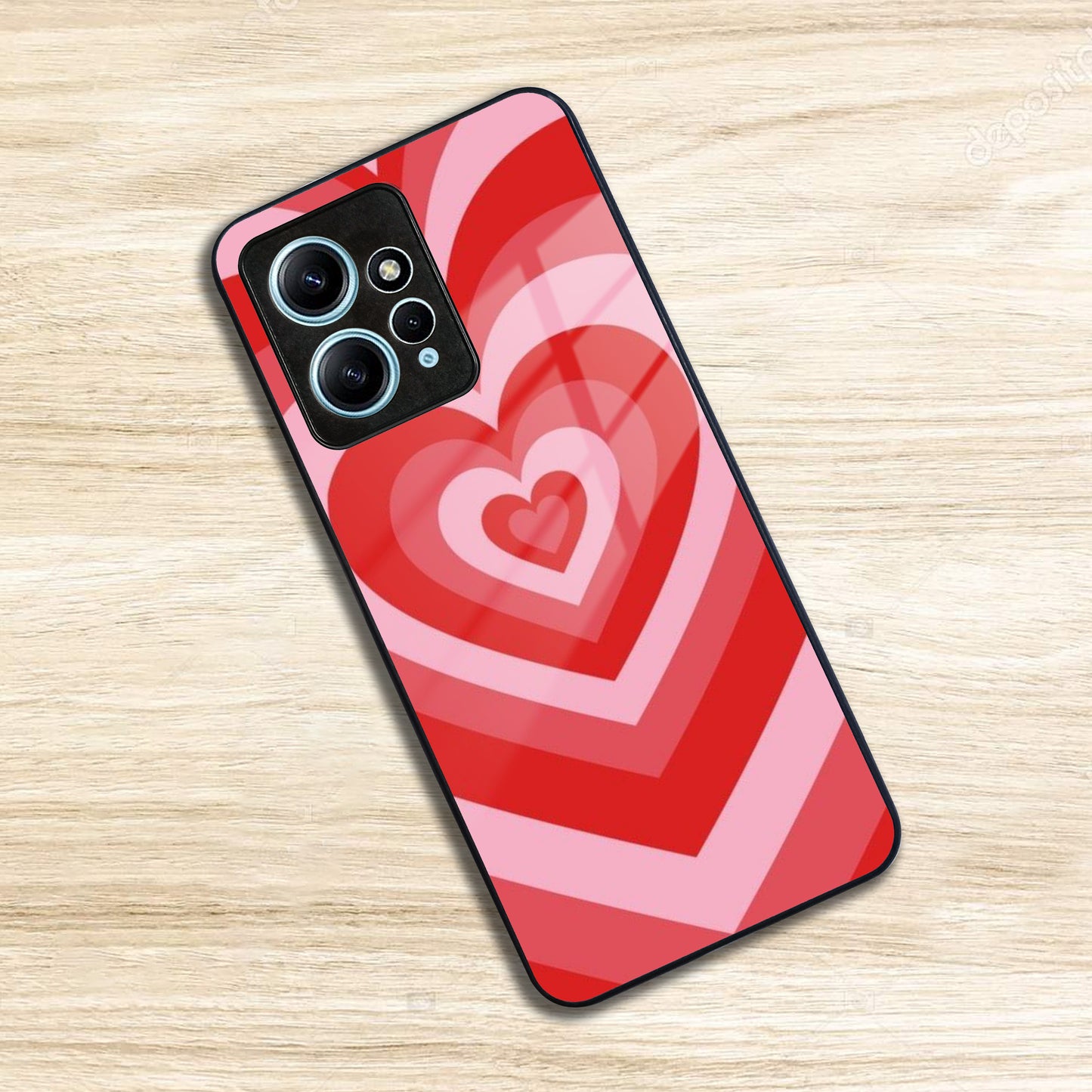 Latte Love Patter Glass Case Cover - Red Redmi/Xiaomi