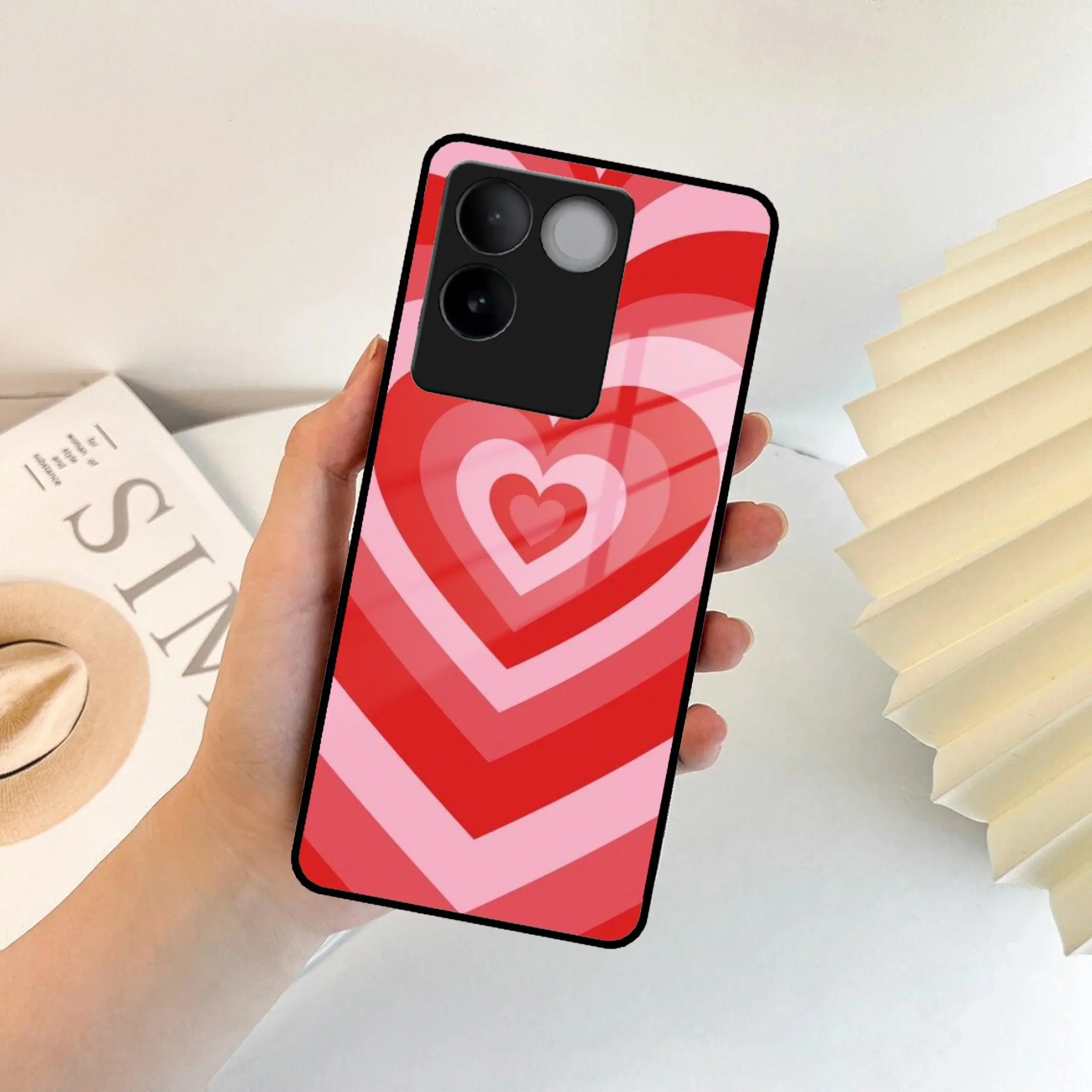 Latte Love Patter Glass Case Cover - Red For Vivo - ShopOnCliQ