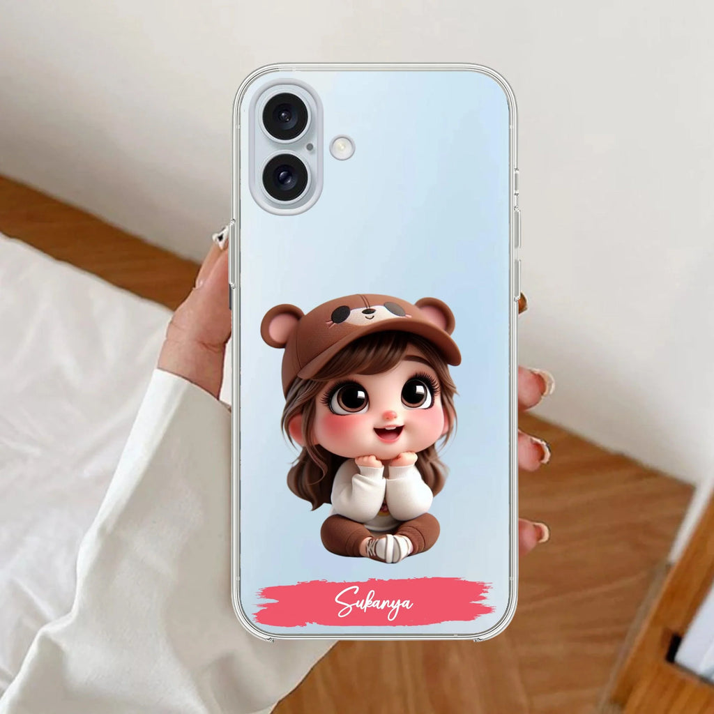 Little Girl Customize Anti Yellow Clear Case For iPhone 16 Plus