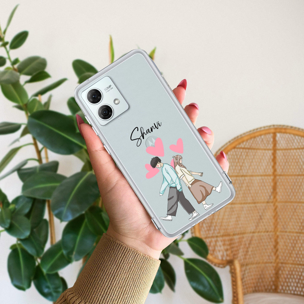 Love Couple Customize Transparent Silicon Case For Motorola G85 5G