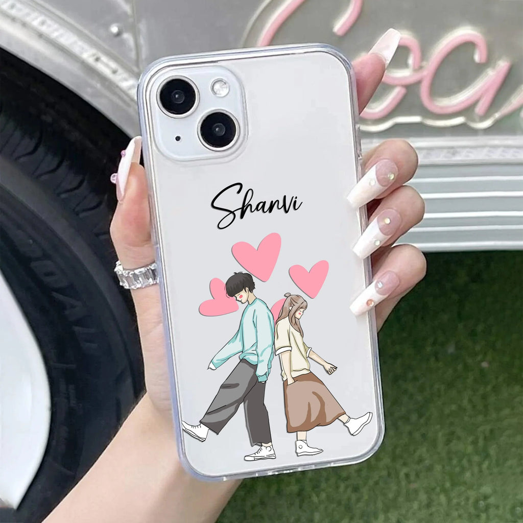 Love Couple Customize Anti Yellow Clear Case For iPhone 14