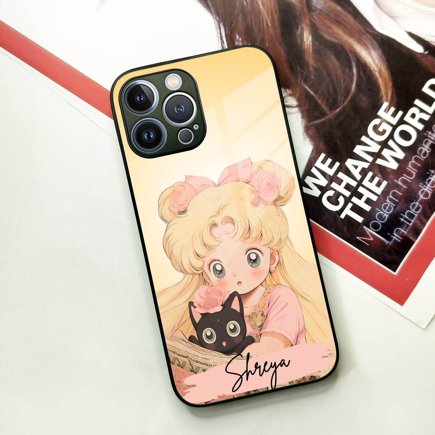 Lovely Sailor Moon Customize Glass Case Cover For iPhone