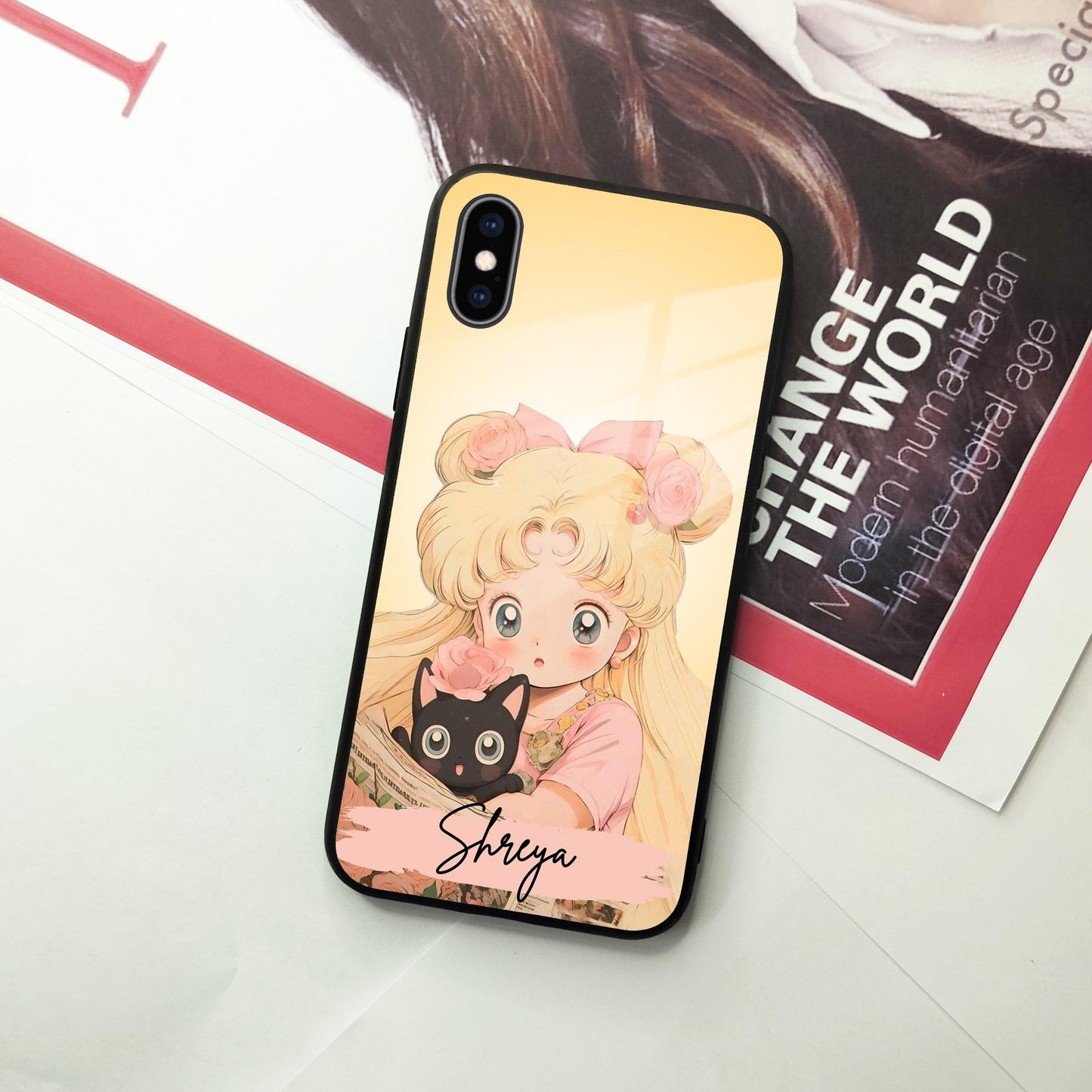 Lovely Sailor Moon Customize Glass Case Cover For iPhone