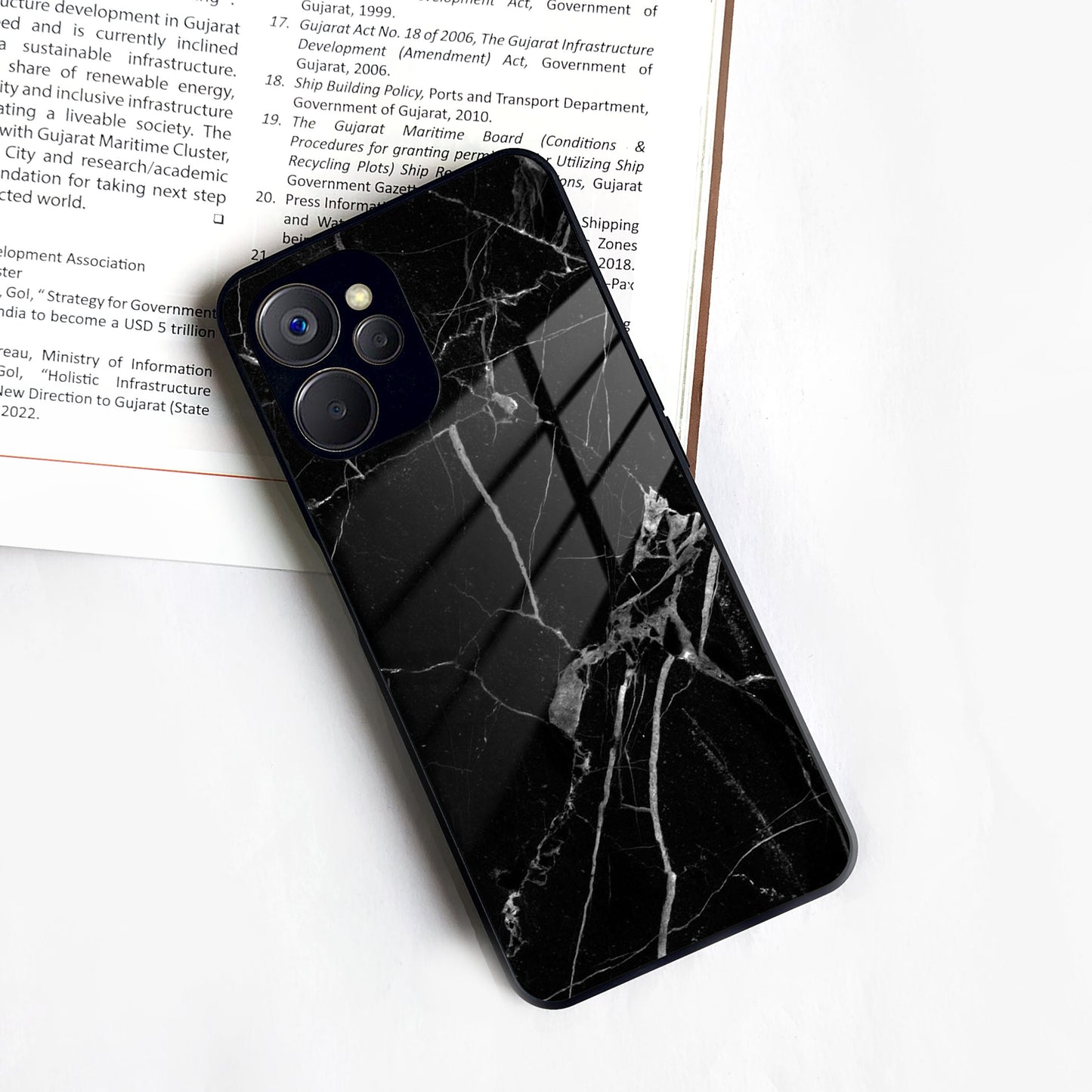 Black Marble Patter Glass Case Cover For Realme/Narzo