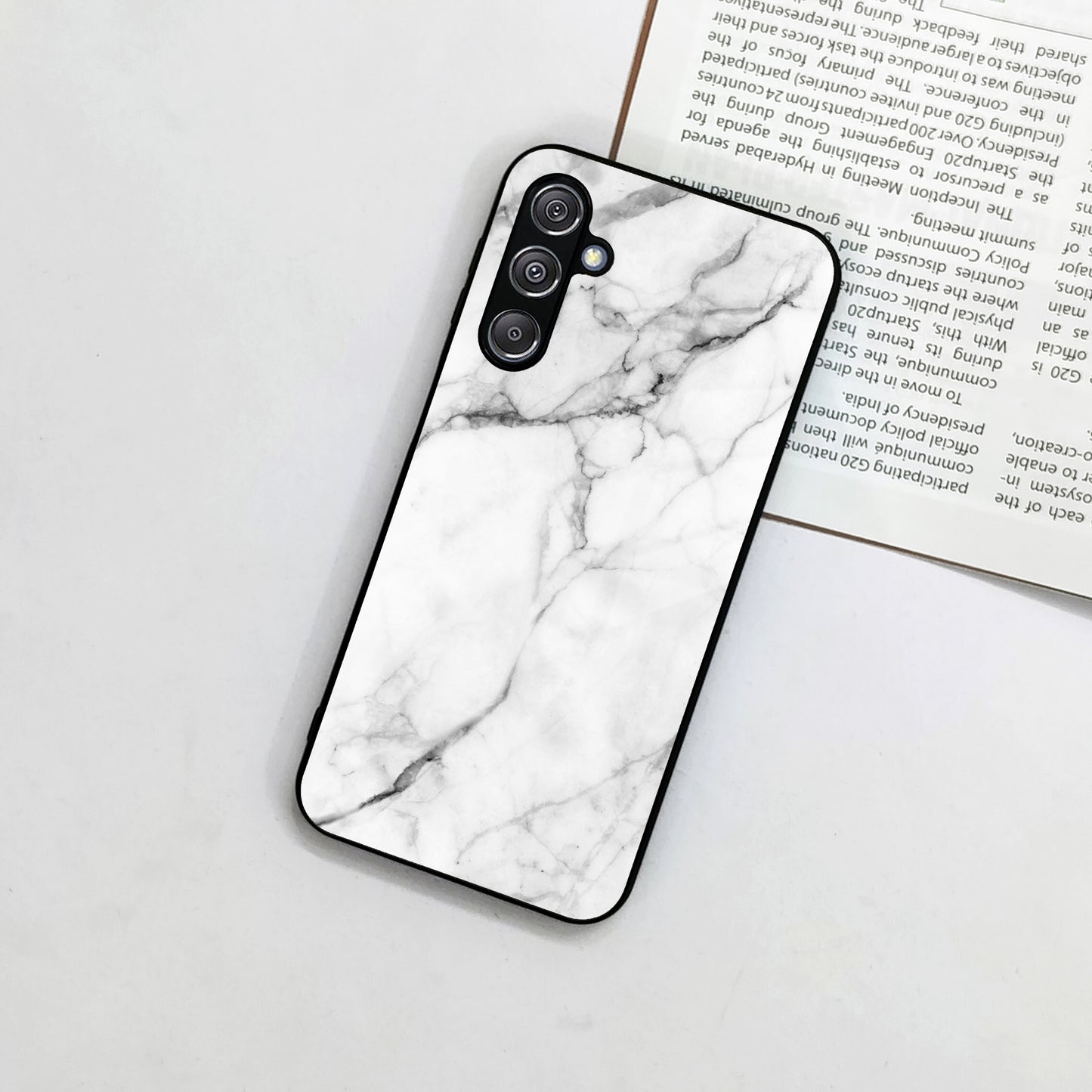 White Marble Patter Glass Case Cover for Samsung