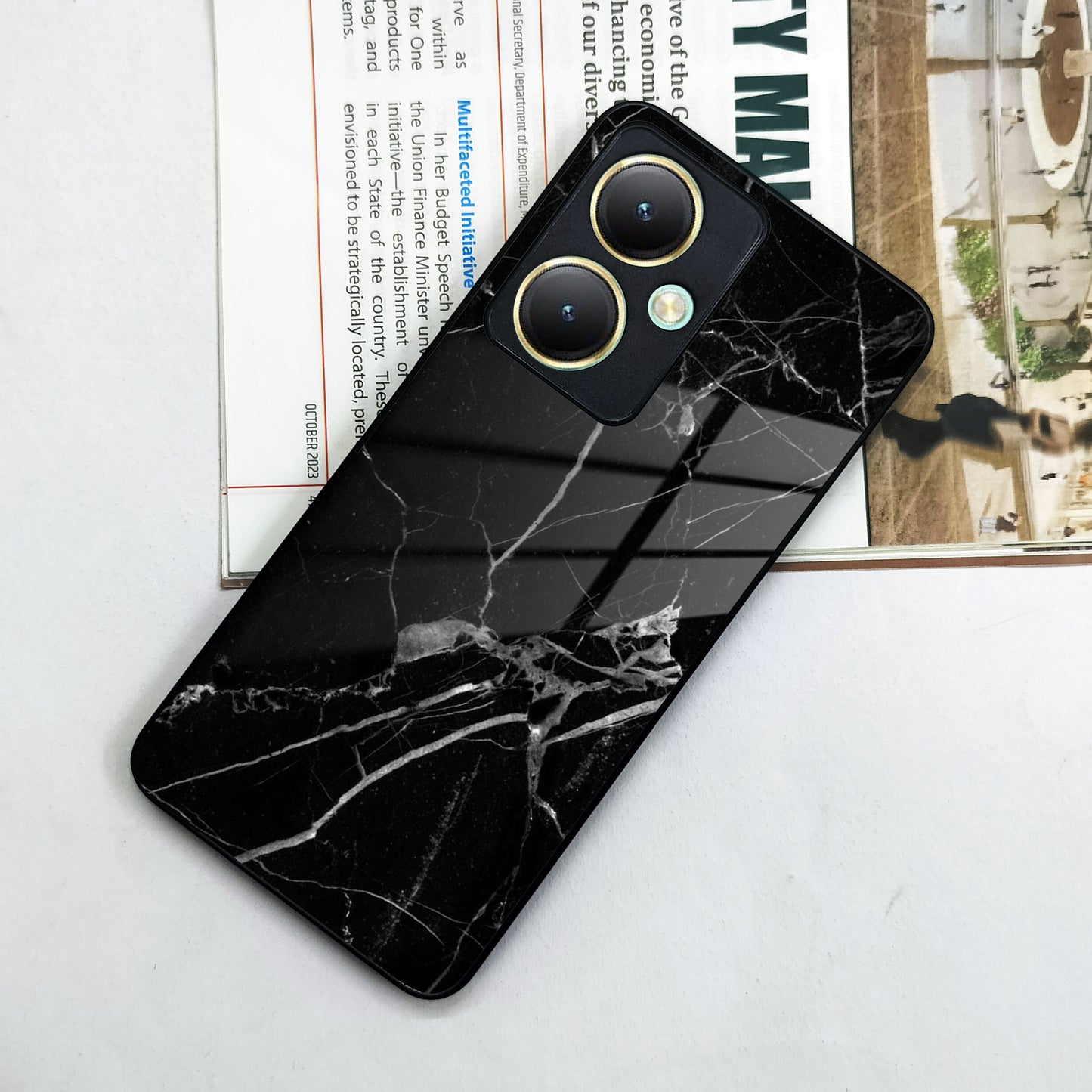 Black Marble Patter Glass Case Cover  For Vivo